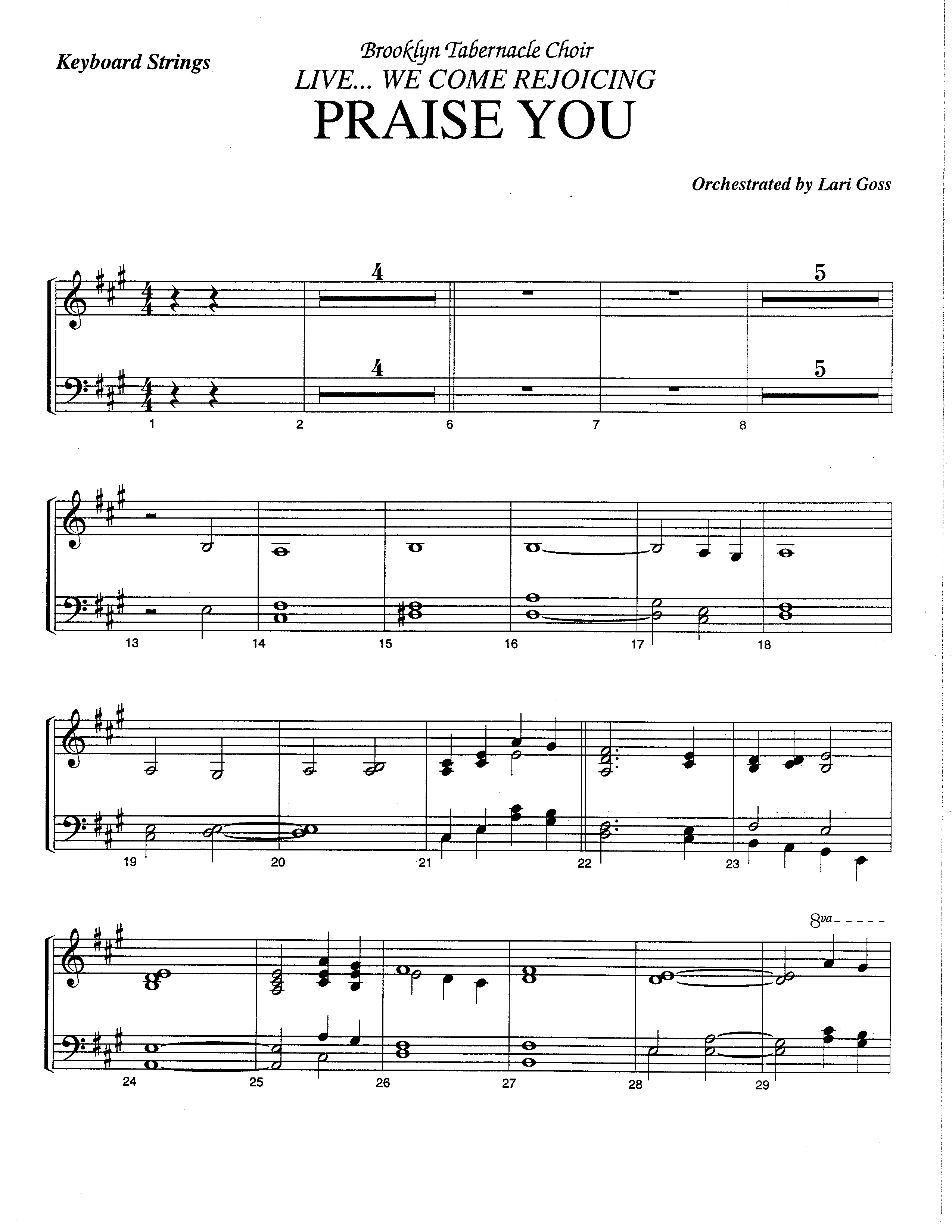Praise You (Choral Anthem SATB) Piano Sheet (The Brooklyn Tabernacle Choir / Arr. Carol Cymbala / Orch. Lari Goss)
