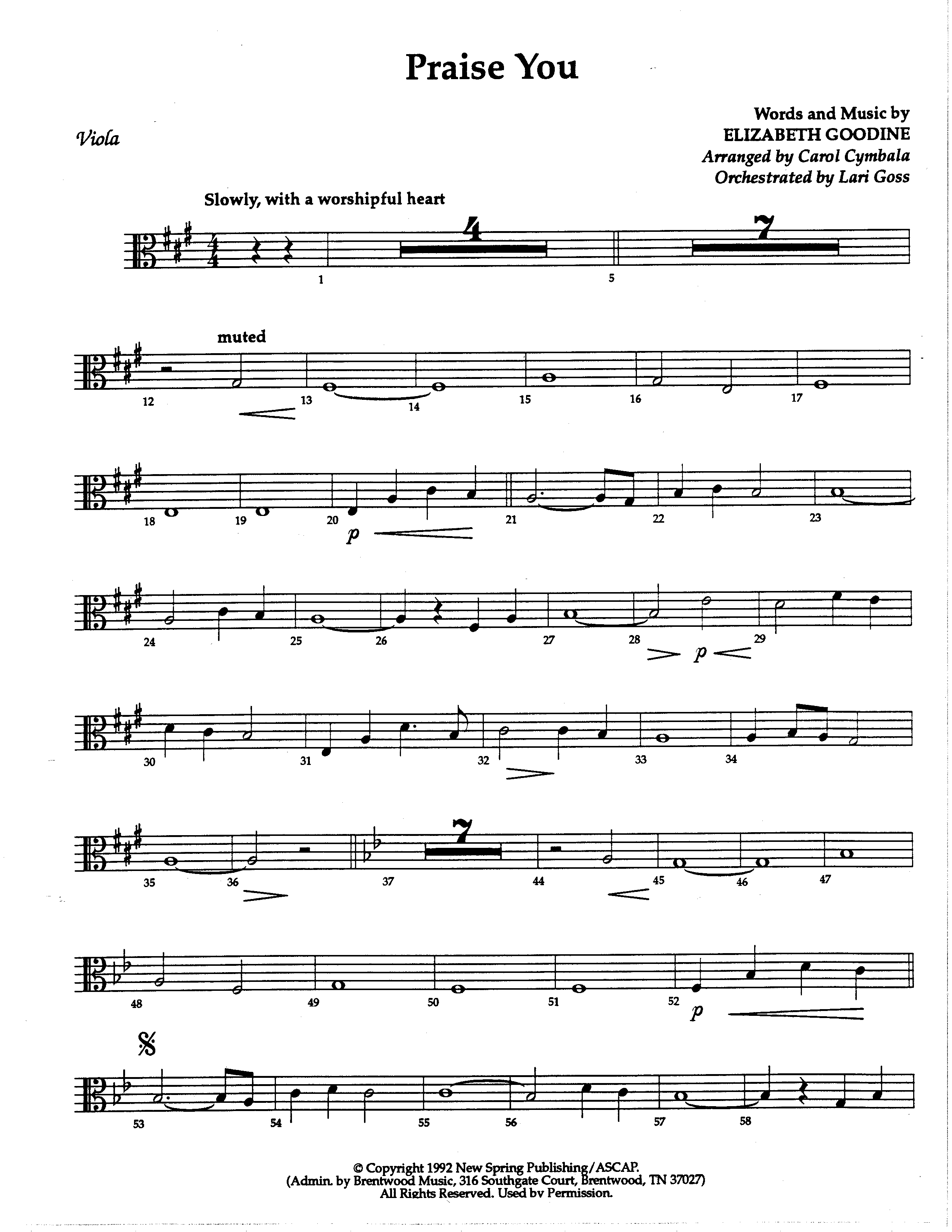 Praise You (Choral Anthem SATB) Viola (The Brooklyn Tabernacle Choir / Arr. Carol Cymbala / Orch. Lari Goss)