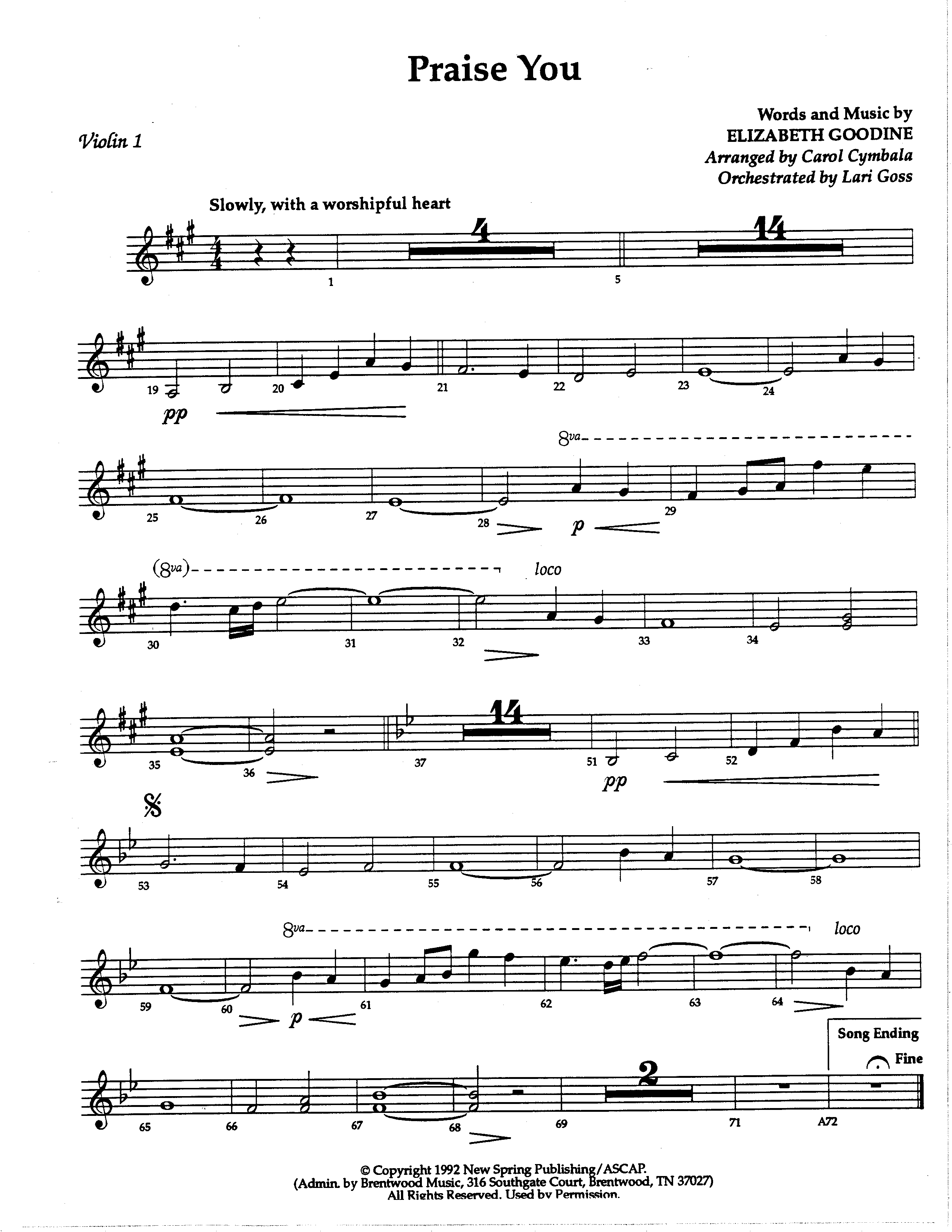Praise You (Choral Anthem SATB) Violin 1 (The Brooklyn Tabernacle Choir / Arr. Carol Cymbala / Orch. Lari Goss)