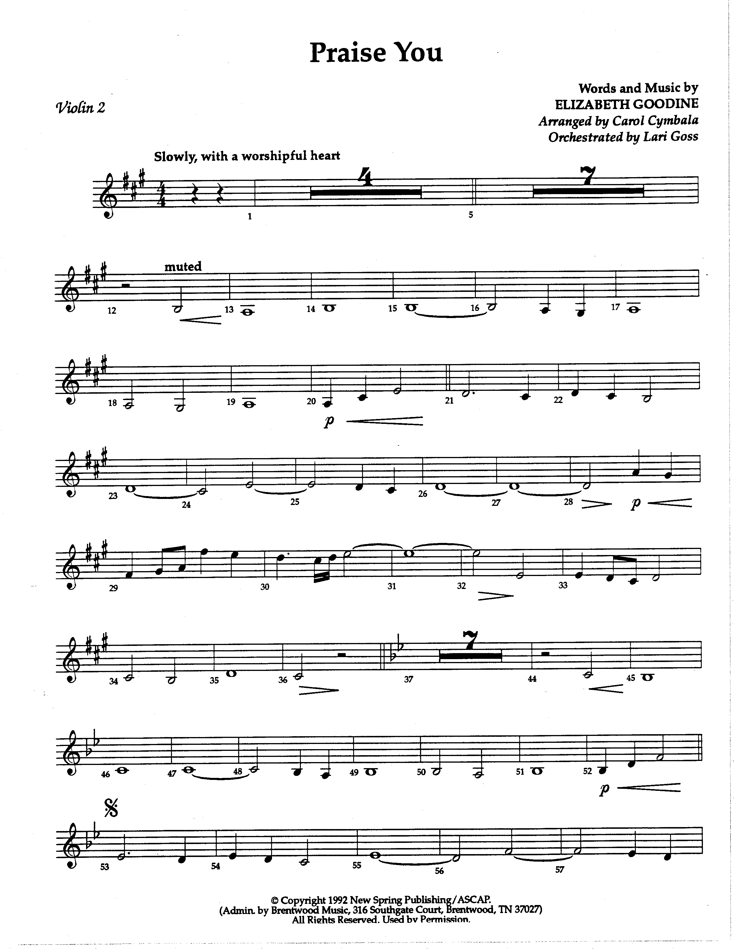 Praise You (Choral Anthem SATB) Violin 2 (The Brooklyn Tabernacle Choir / Arr. Carol Cymbala / Orch. Lari Goss)