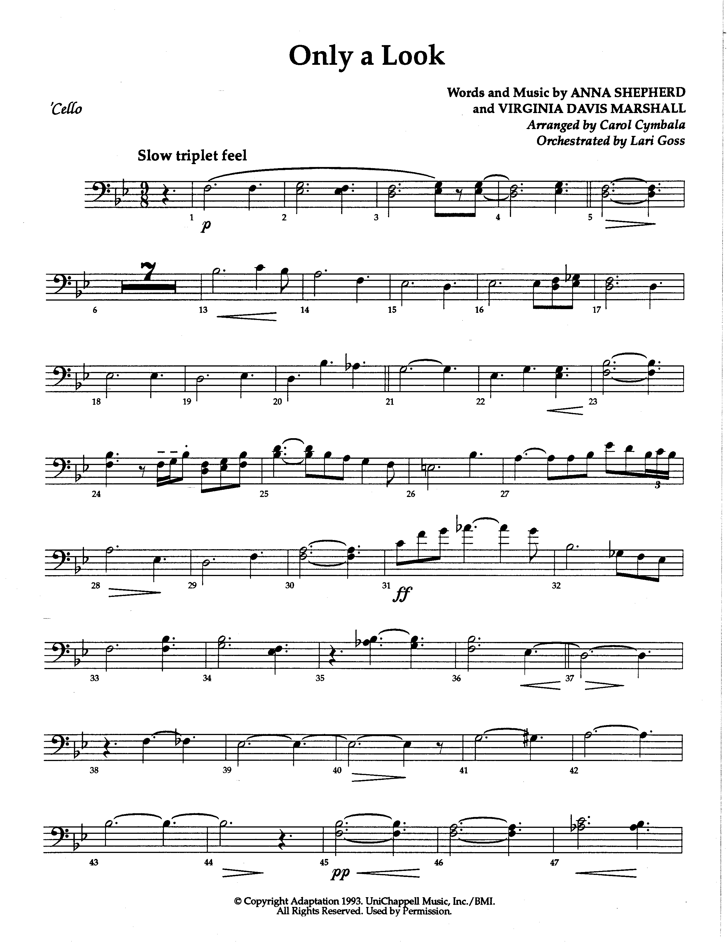 Only A Look (Choral Anthem SATB) Cello (The Brooklyn Tabernacle Choir / Arr. Carol Cymbala / Orch. Lari Goss)