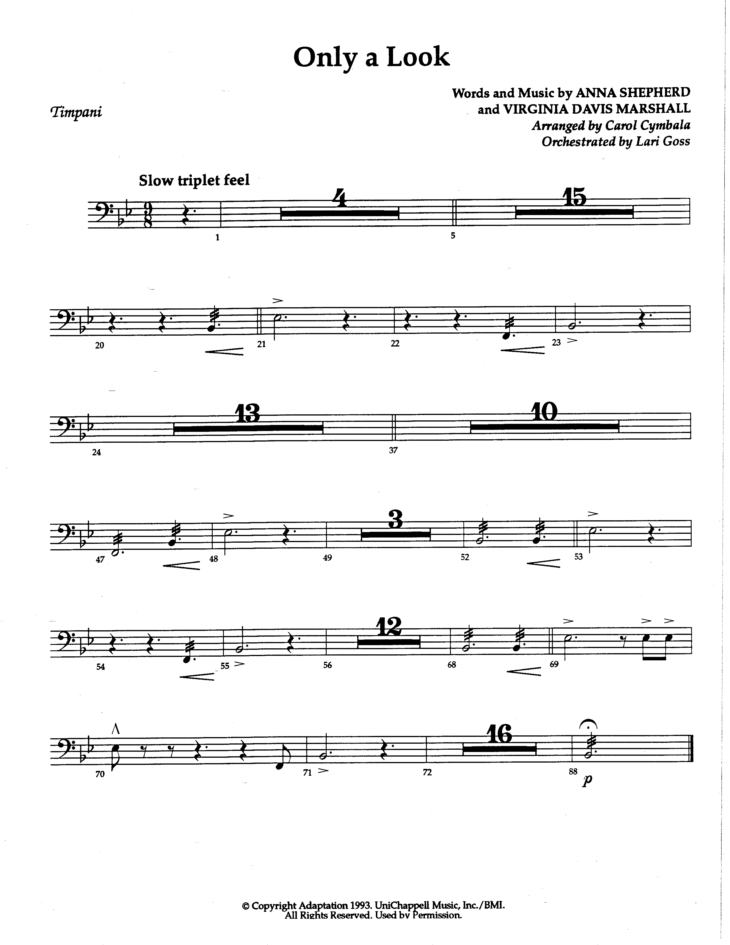 Only A Look (Choral Anthem SATB) Timpani (The Brooklyn Tabernacle Choir / Arr. Carol Cymbala / Orch. Lari Goss)