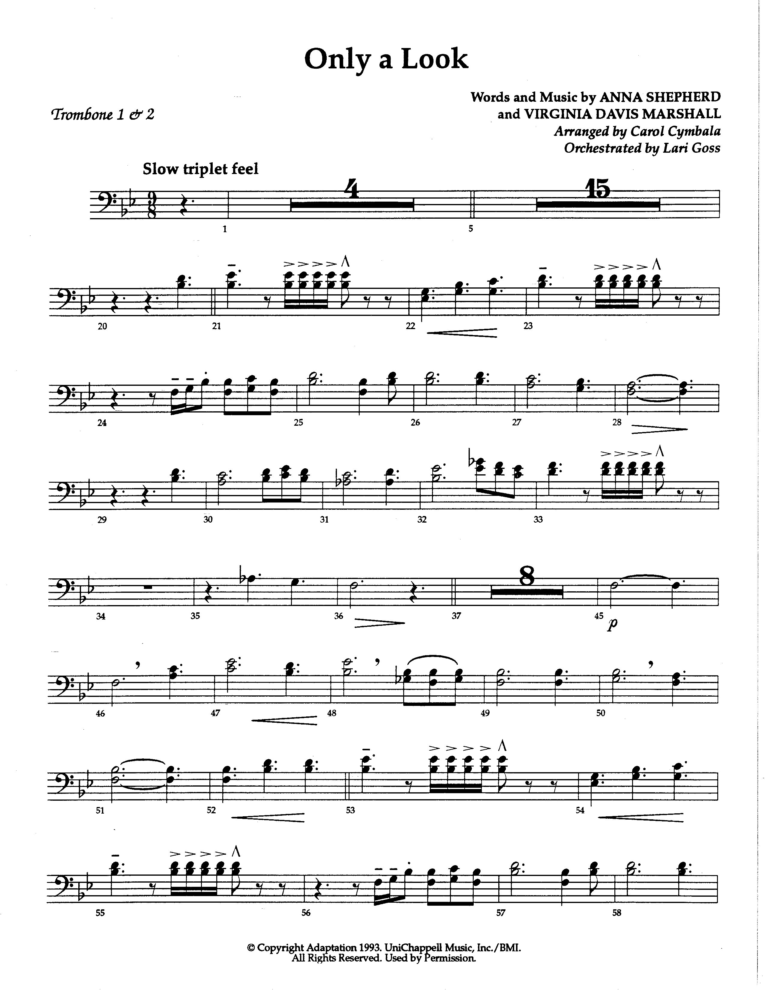 Only A Look (Choral Anthem SATB) Trombone 1/2 (The Brooklyn Tabernacle Choir / Arr. Carol Cymbala / Orch. Lari Goss)