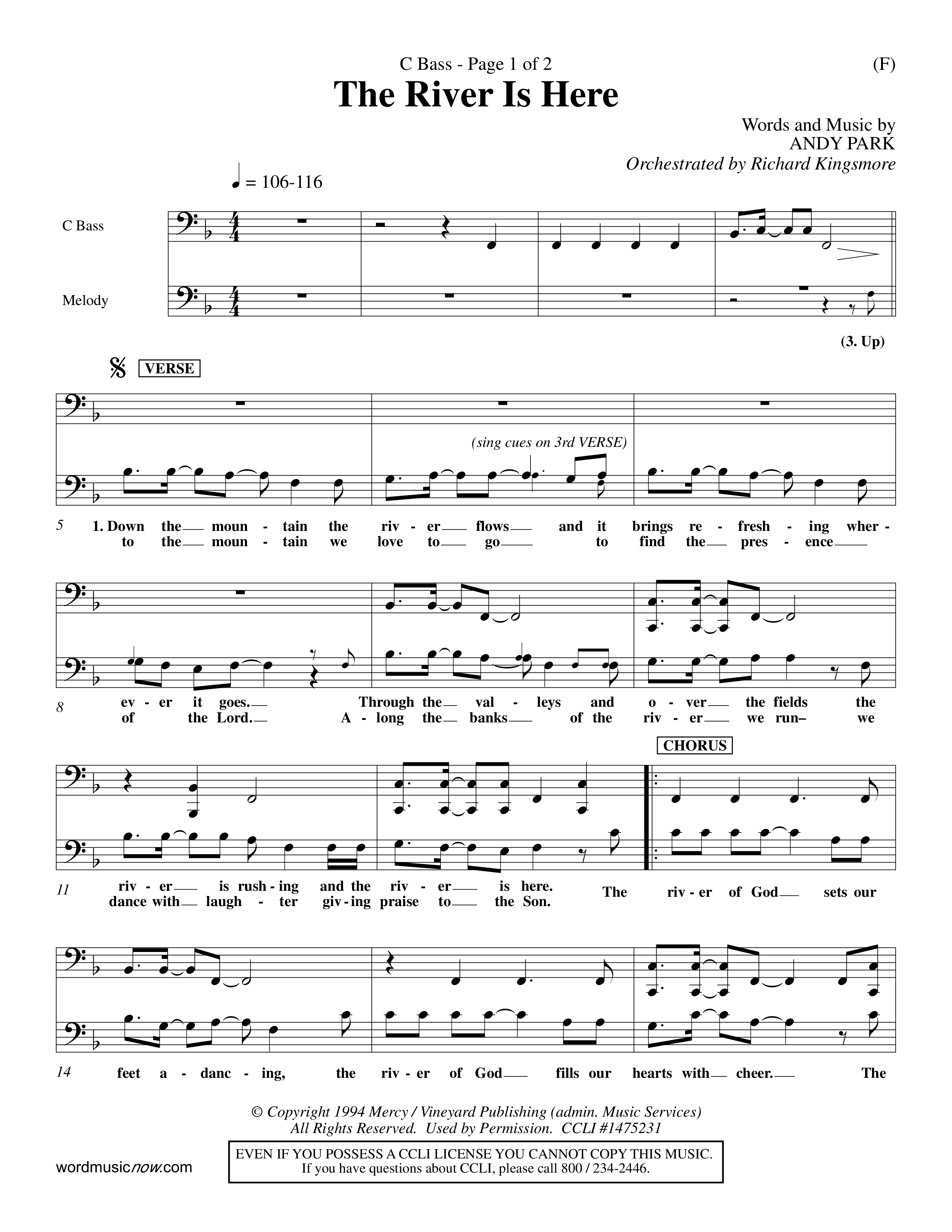 The River Is Here (Choral Anthem SATB) Contrabass (Word Music Choral / Orch. Richard Kingsmore)
