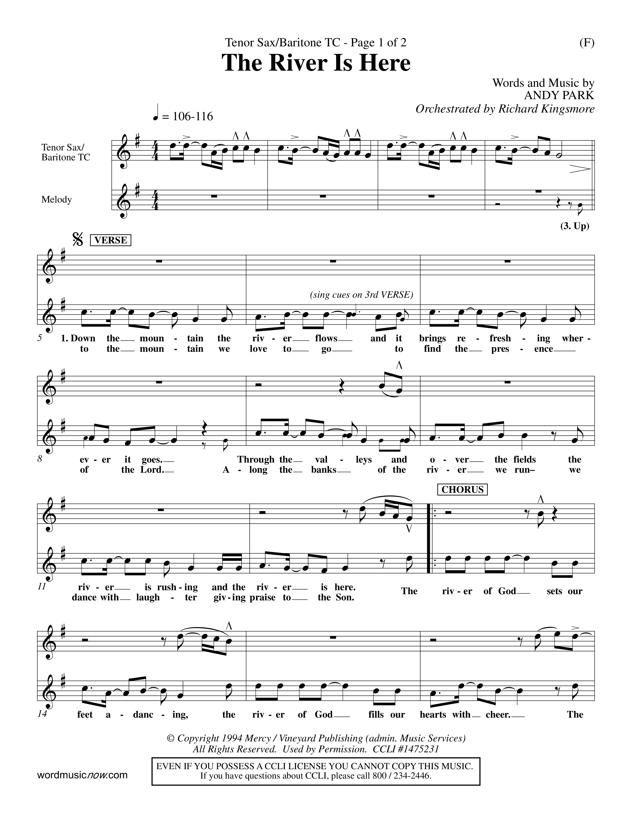 The River Is Here (Choral Anthem SATB) Tenor Sax/Baritone T.C. (Word Music Choral / Orch. Richard Kingsmore)
