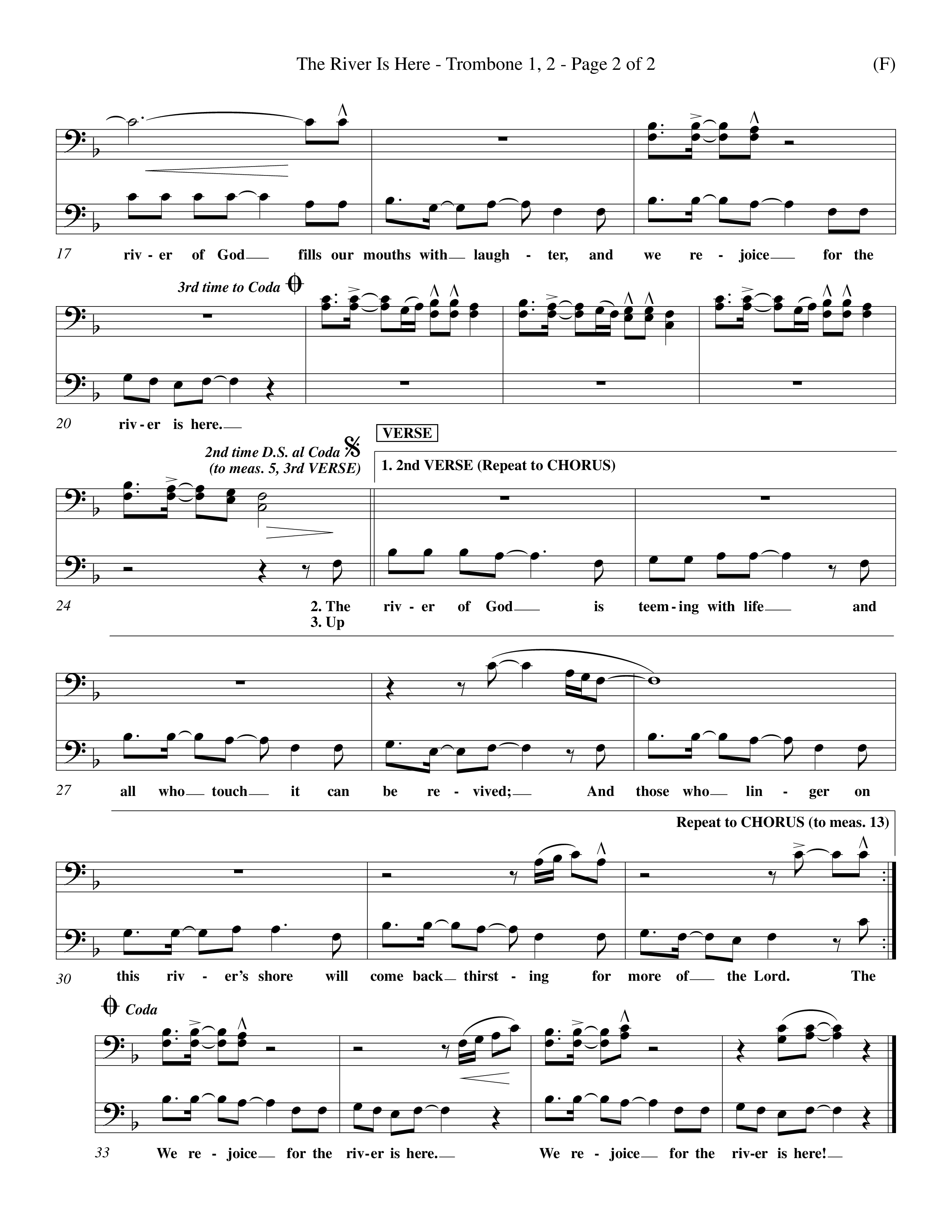 The River Is Here (Choral Anthem SATB) Trombone 1/2 (Word Music Choral / Orch. Richard Kingsmore)