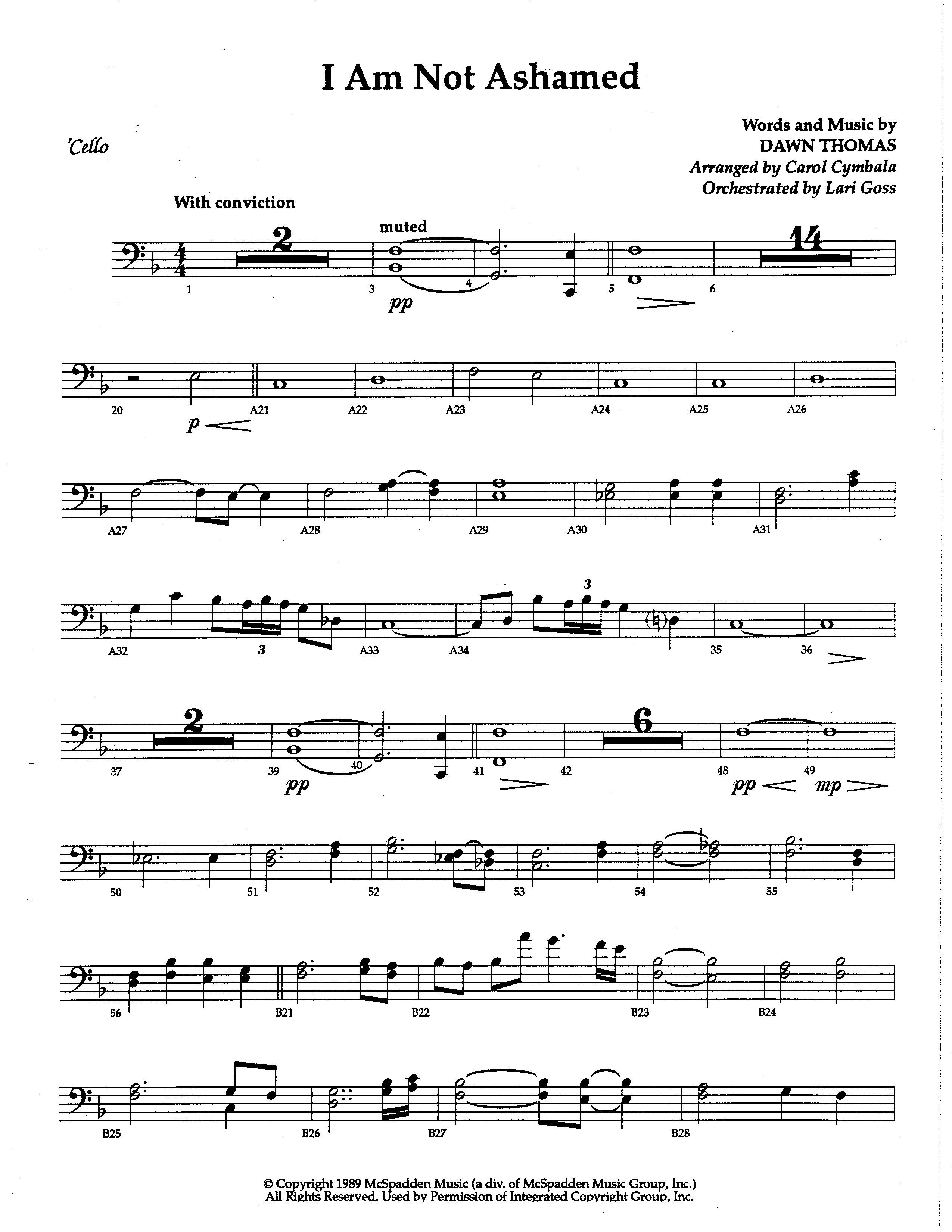 I Am Not Ashamed (Choral Anthem SATB) Cello (The Brooklyn Tabernacle Choir / Arr. Carol Cymbala / Orch. Lari Goss)