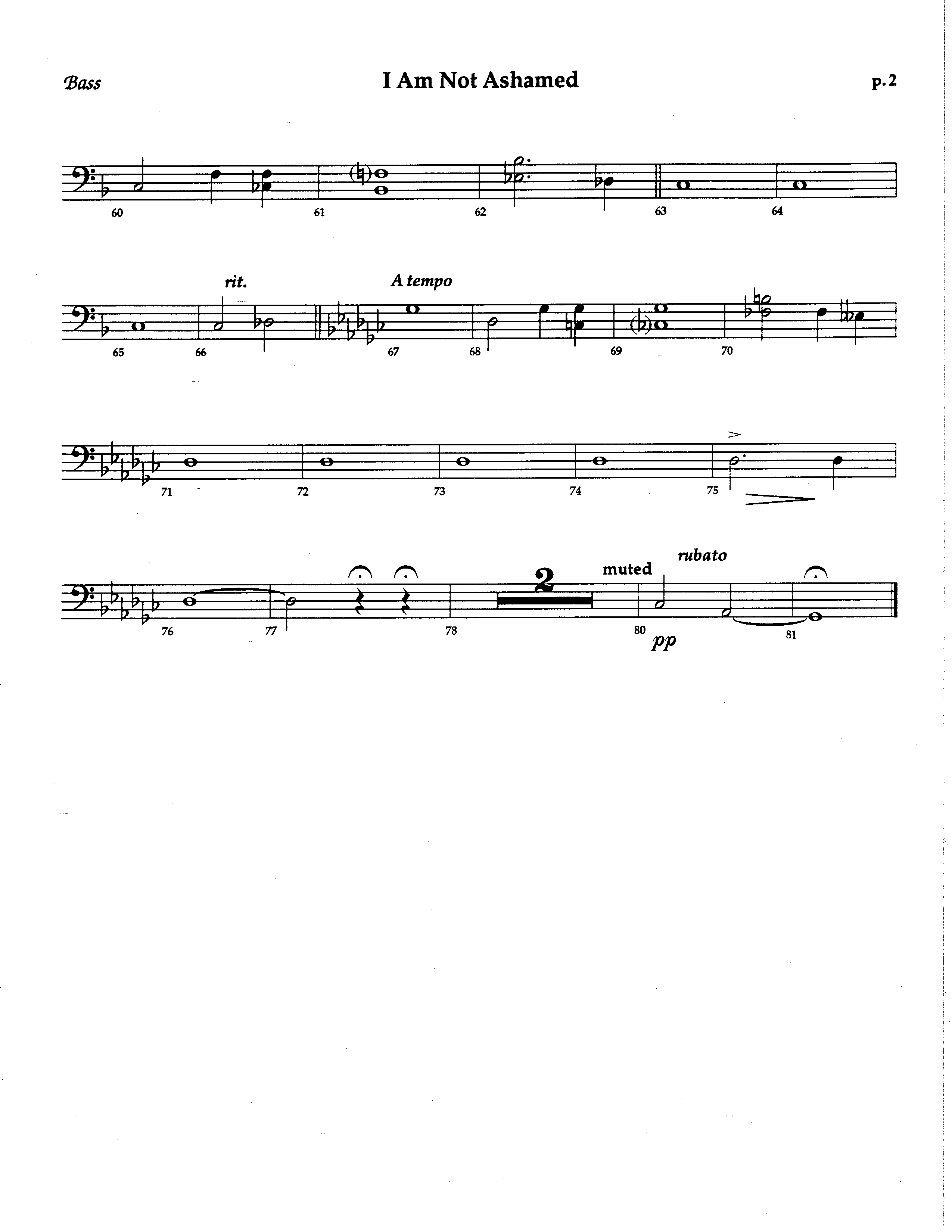 I Am Not Ashamed (Choral Anthem SATB) Double Bass (The Brooklyn Tabernacle Choir / Arr. Carol Cymbala / Orch. Lari Goss)