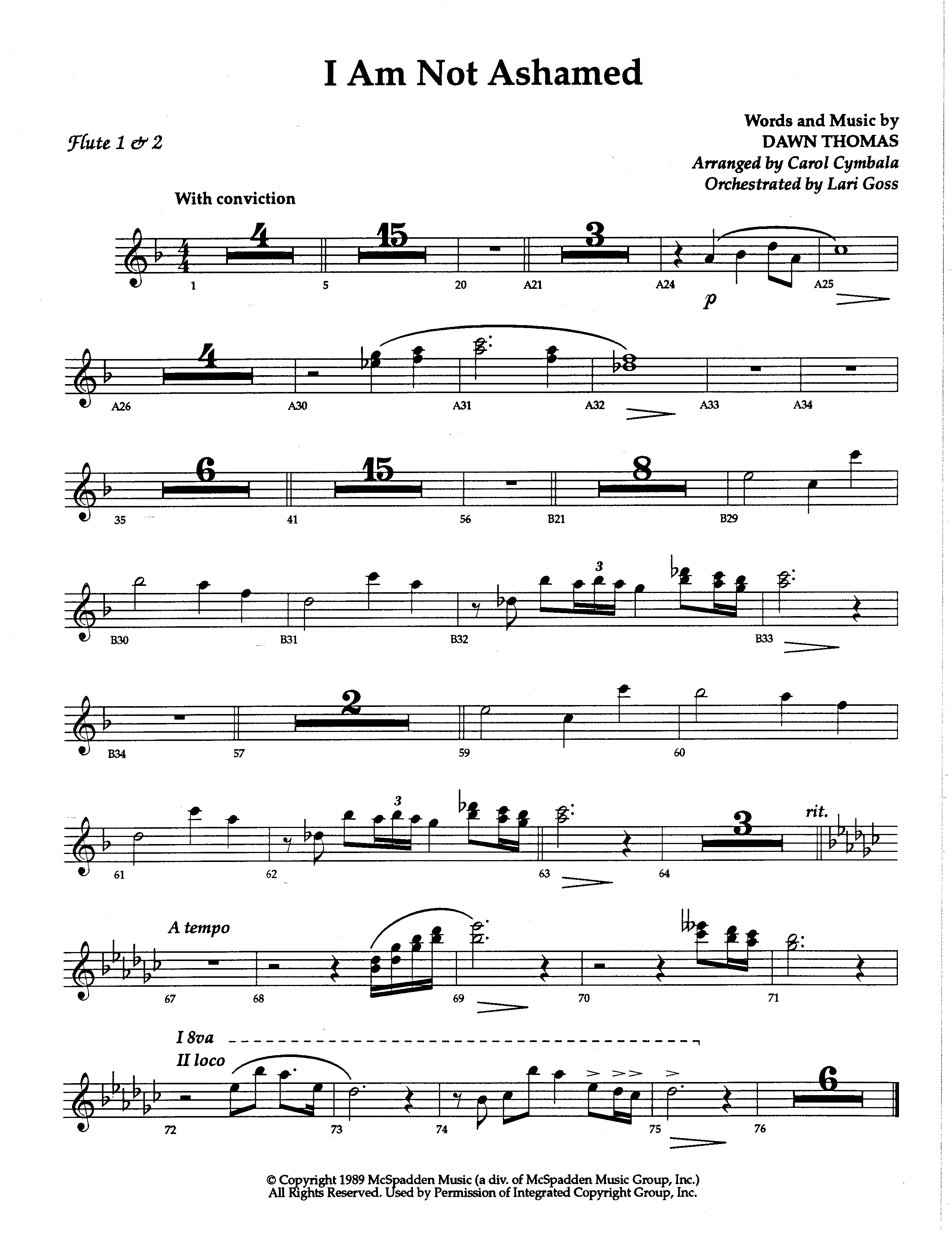 I Am Not Ashamed (Choral Anthem SATB) Flute 1/2 (The Brooklyn Tabernacle Choir / Arr. Carol Cymbala / Orch. Lari Goss)