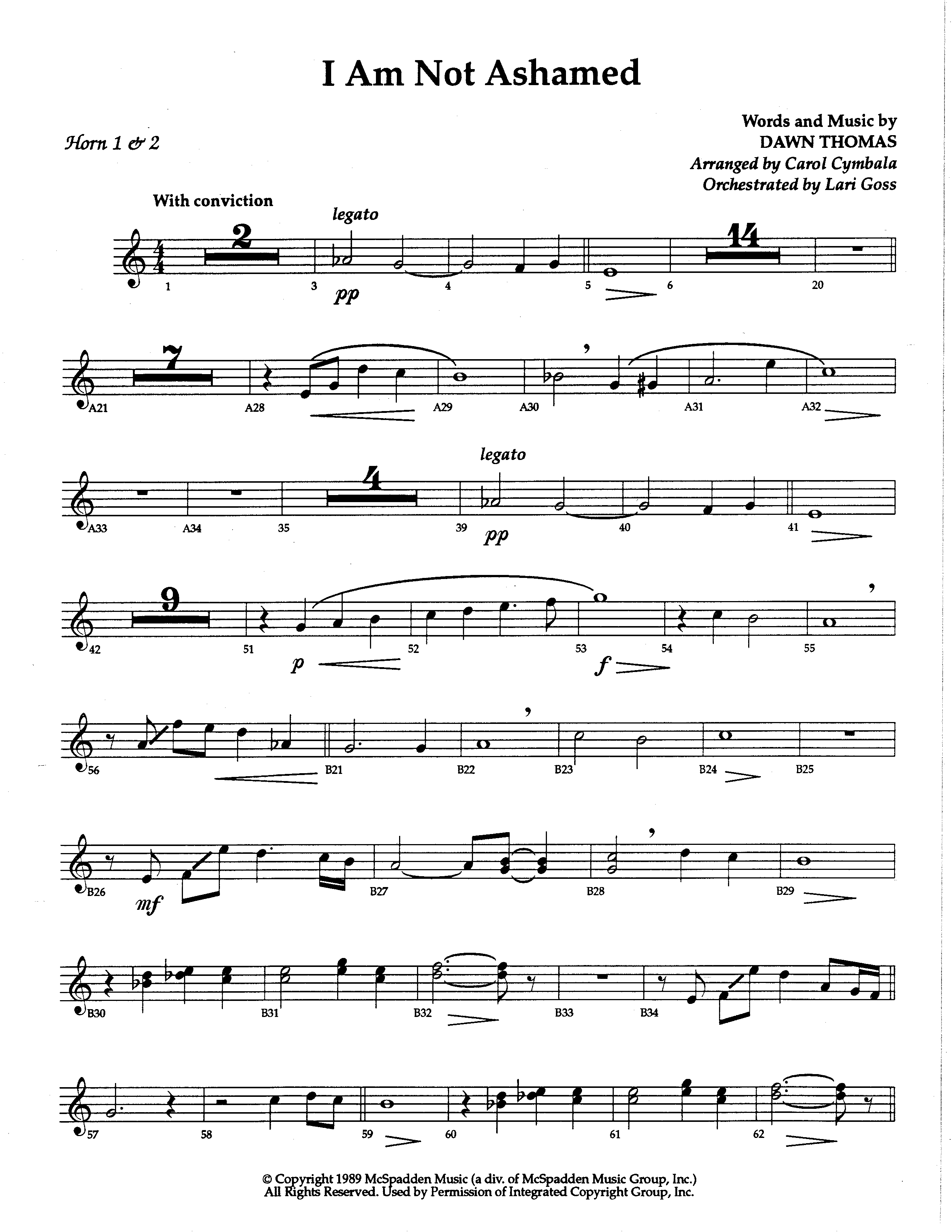 I Am Not Ashamed (Choral Anthem SATB) French Horn (The Brooklyn Tabernacle Choir / Arr. Carol Cymbala / Orch. Lari Goss)