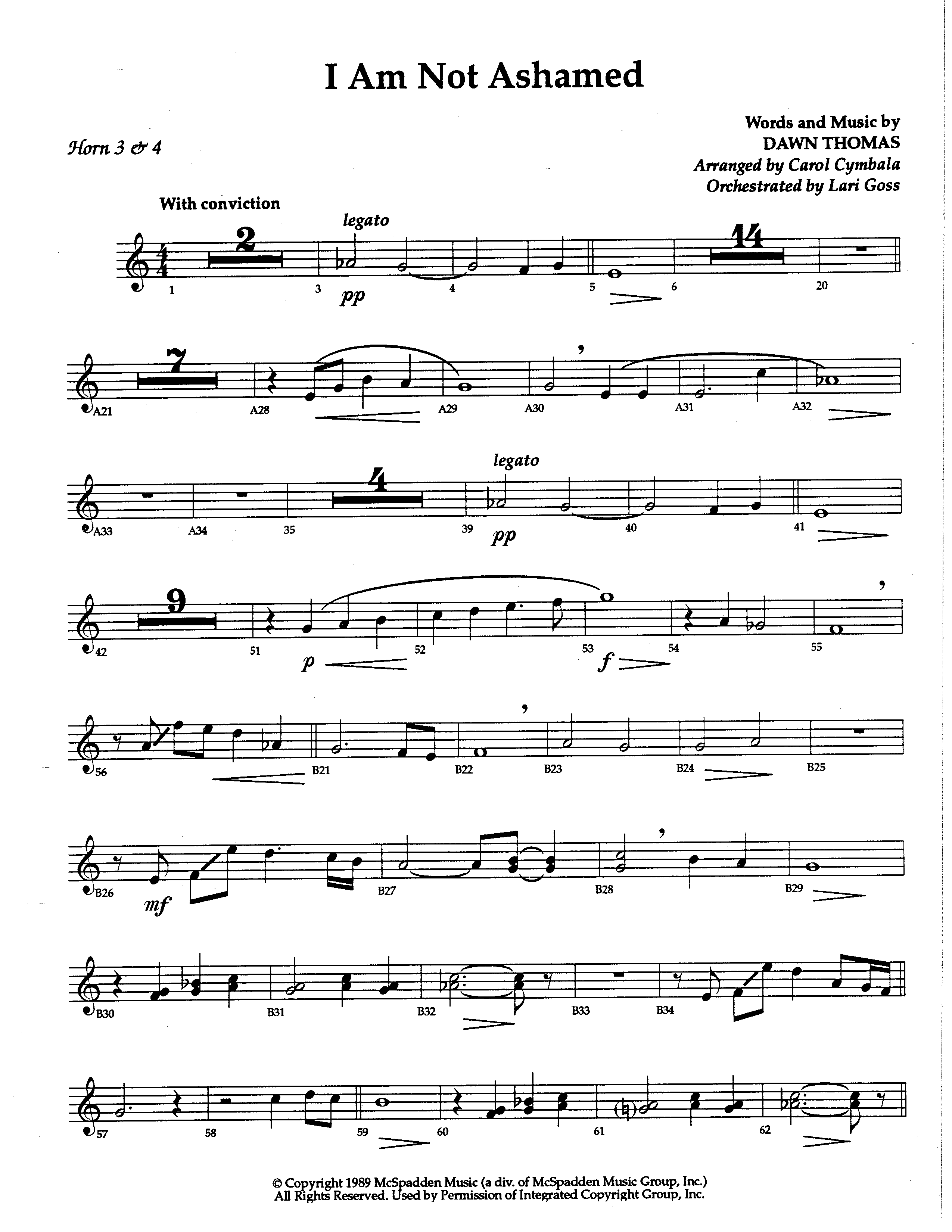 I Am Not Ashamed (Choral Anthem SATB) French Horn (The Brooklyn Tabernacle Choir / Arr. Carol Cymbala / Orch. Lari Goss)