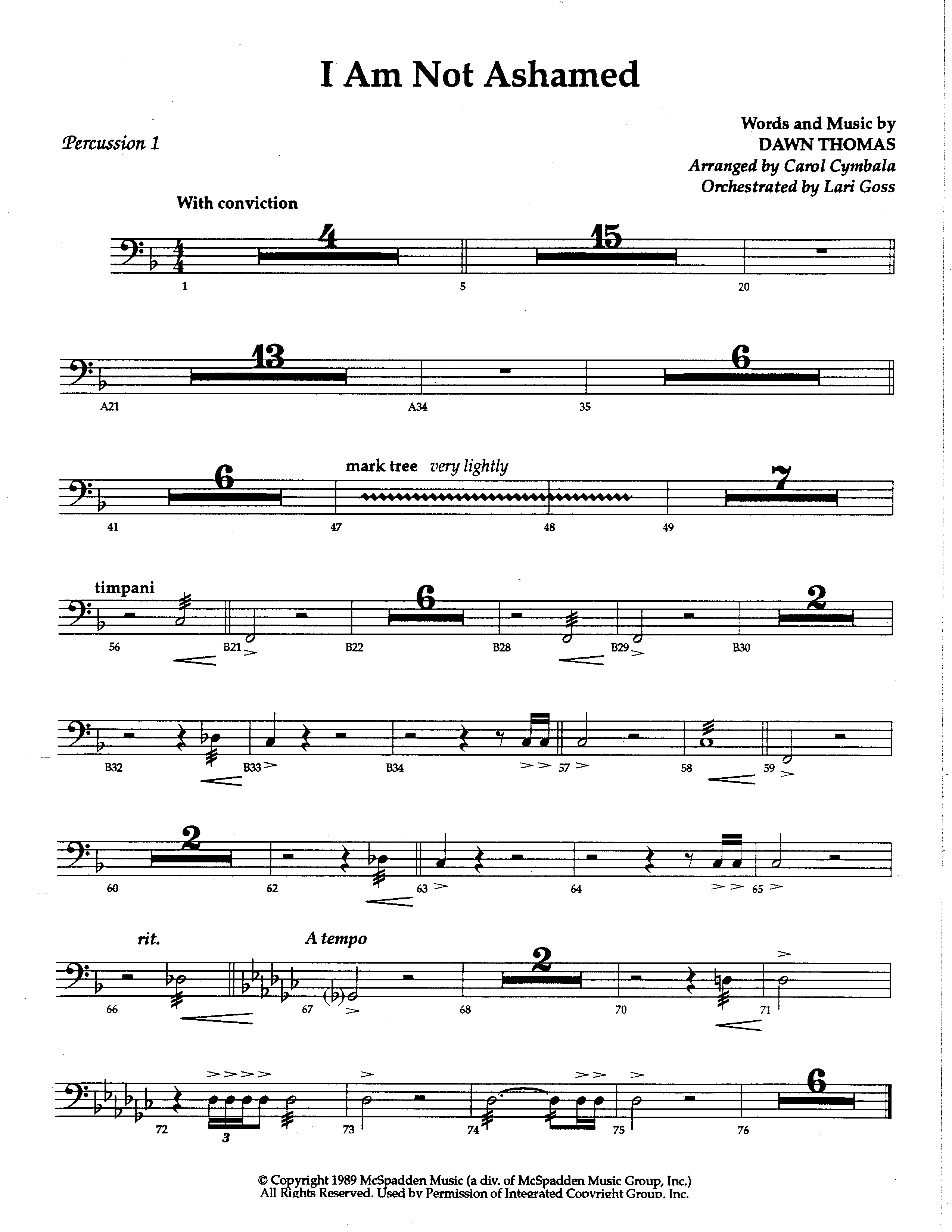 I Am Not Ashamed (Choral Anthem SATB) Percussion 1/2 (The Brooklyn Tabernacle Choir / Arr. Carol Cymbala / Orch. Lari Goss)