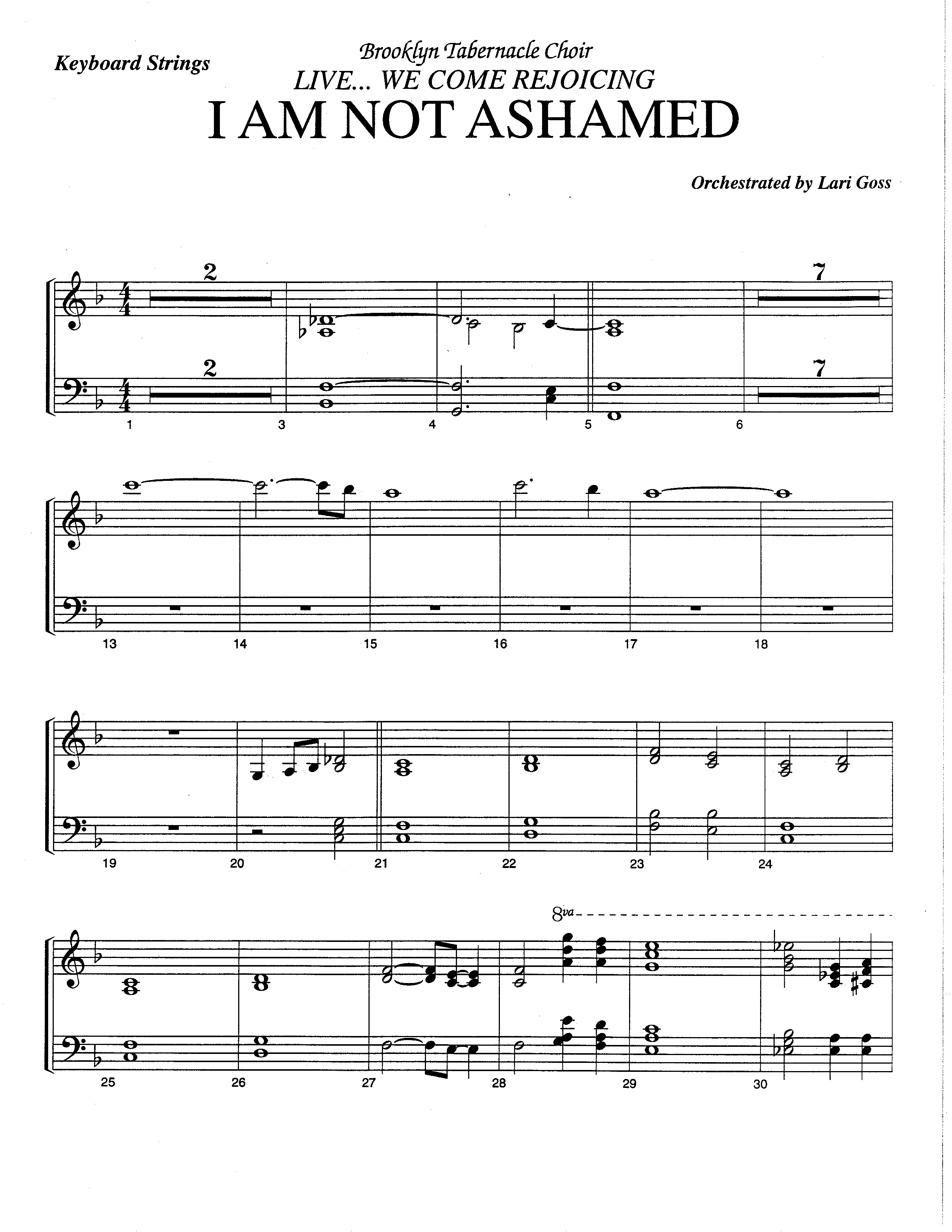 I Am Not Ashamed (Choral Anthem SATB) Piano Sheet (The Brooklyn Tabernacle Choir / Arr. Carol Cymbala / Orch. Lari Goss)