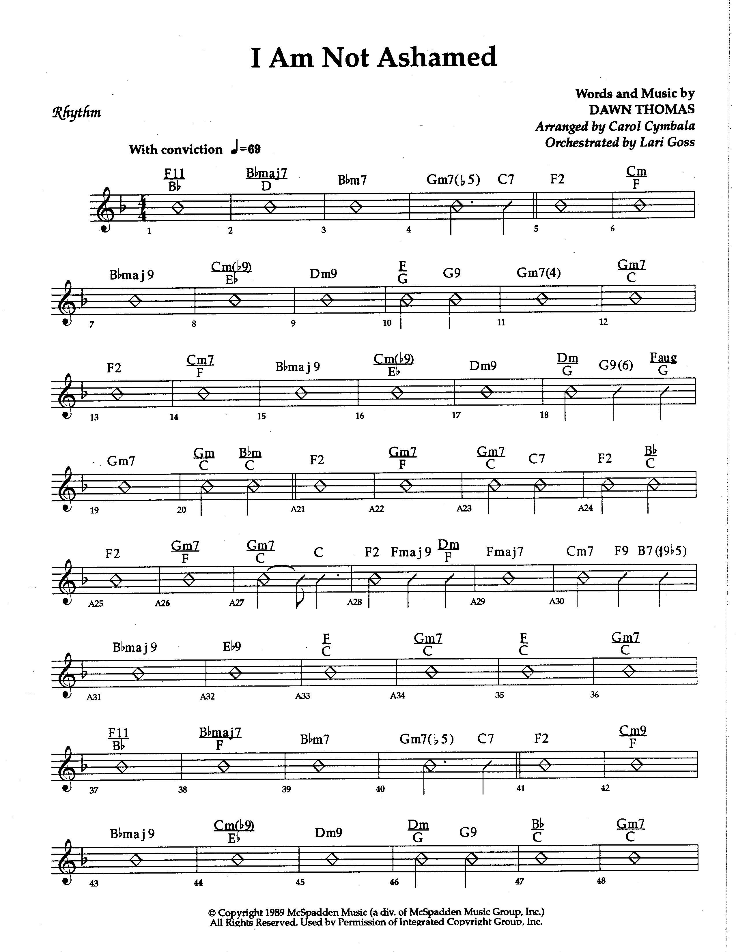 I Am Not Ashamed (Choral Anthem SATB) Rhythm Chart (The Brooklyn Tabernacle Choir / Arr. Carol Cymbala / Orch. Lari Goss)