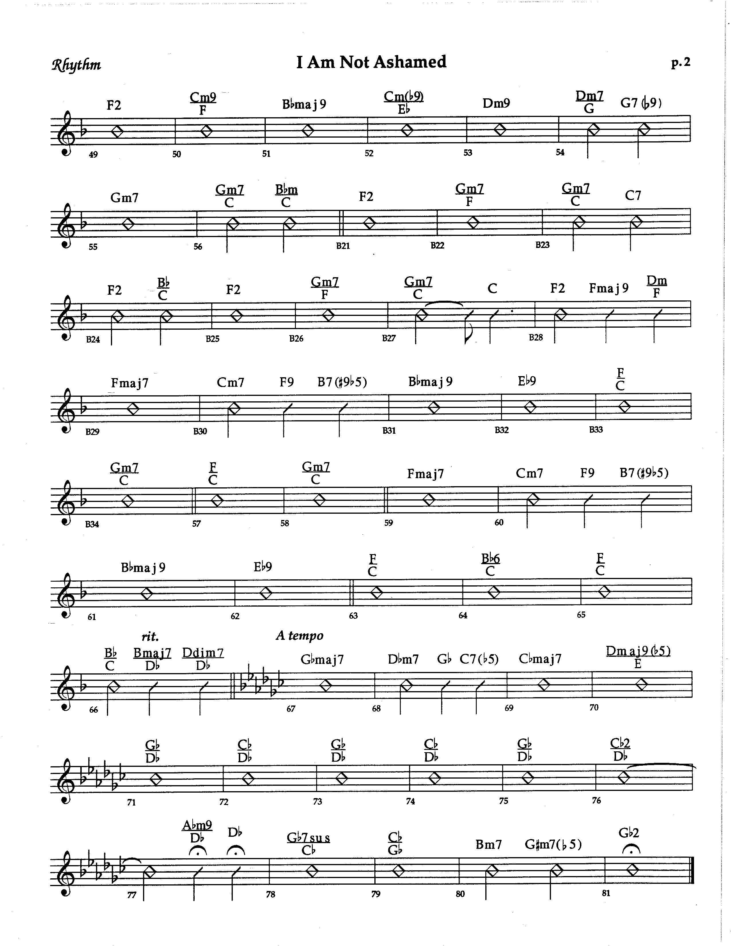 I Am Not Ashamed (Choral Anthem SATB) Rhythm Chart (The Brooklyn Tabernacle Choir / Arr. Carol Cymbala / Orch. Lari Goss)