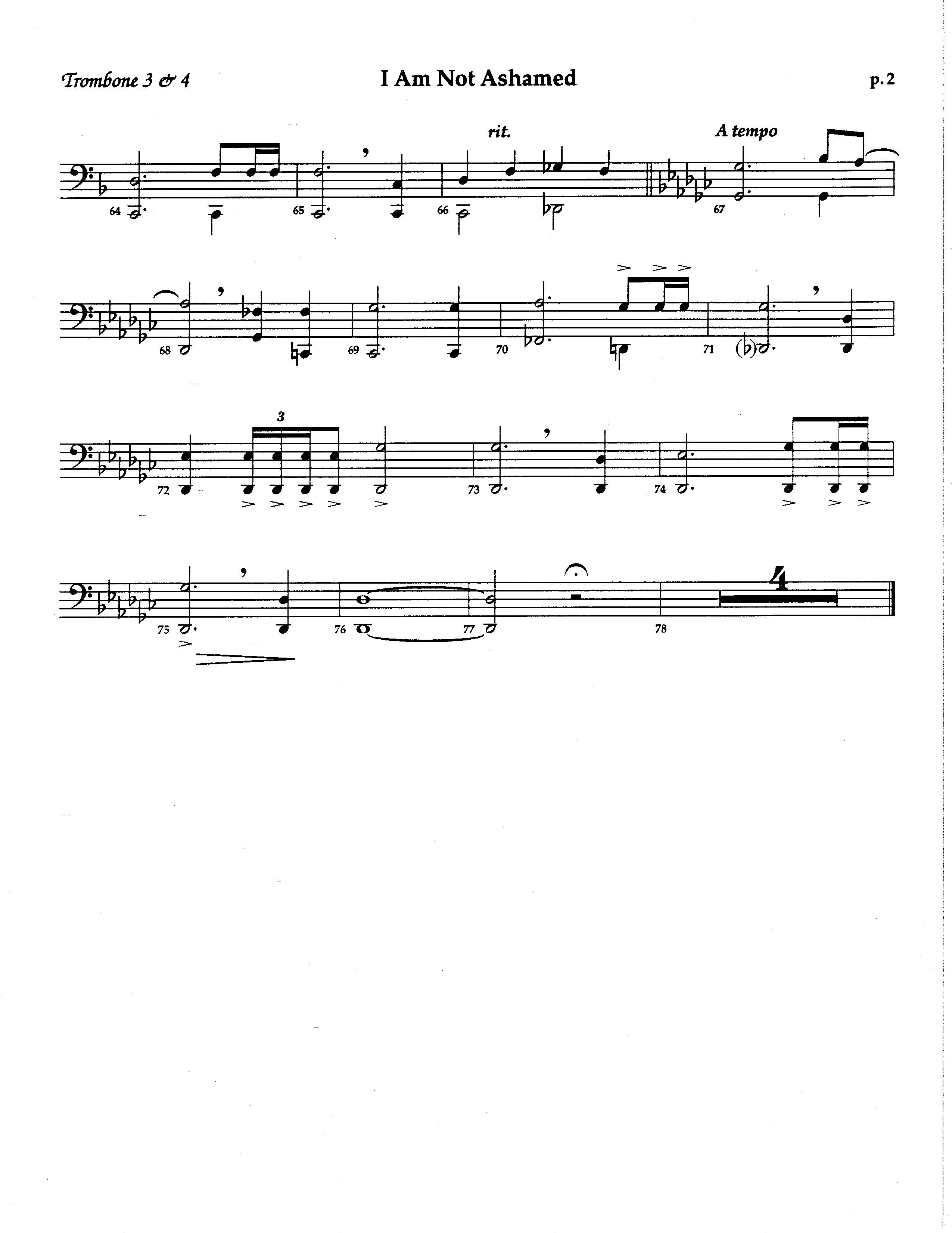 I Am Not Ashamed (Choral Anthem SATB) Trombone 3/4 (The Brooklyn Tabernacle Choir / Arr. Carol Cymbala / Orch. Lari Goss)