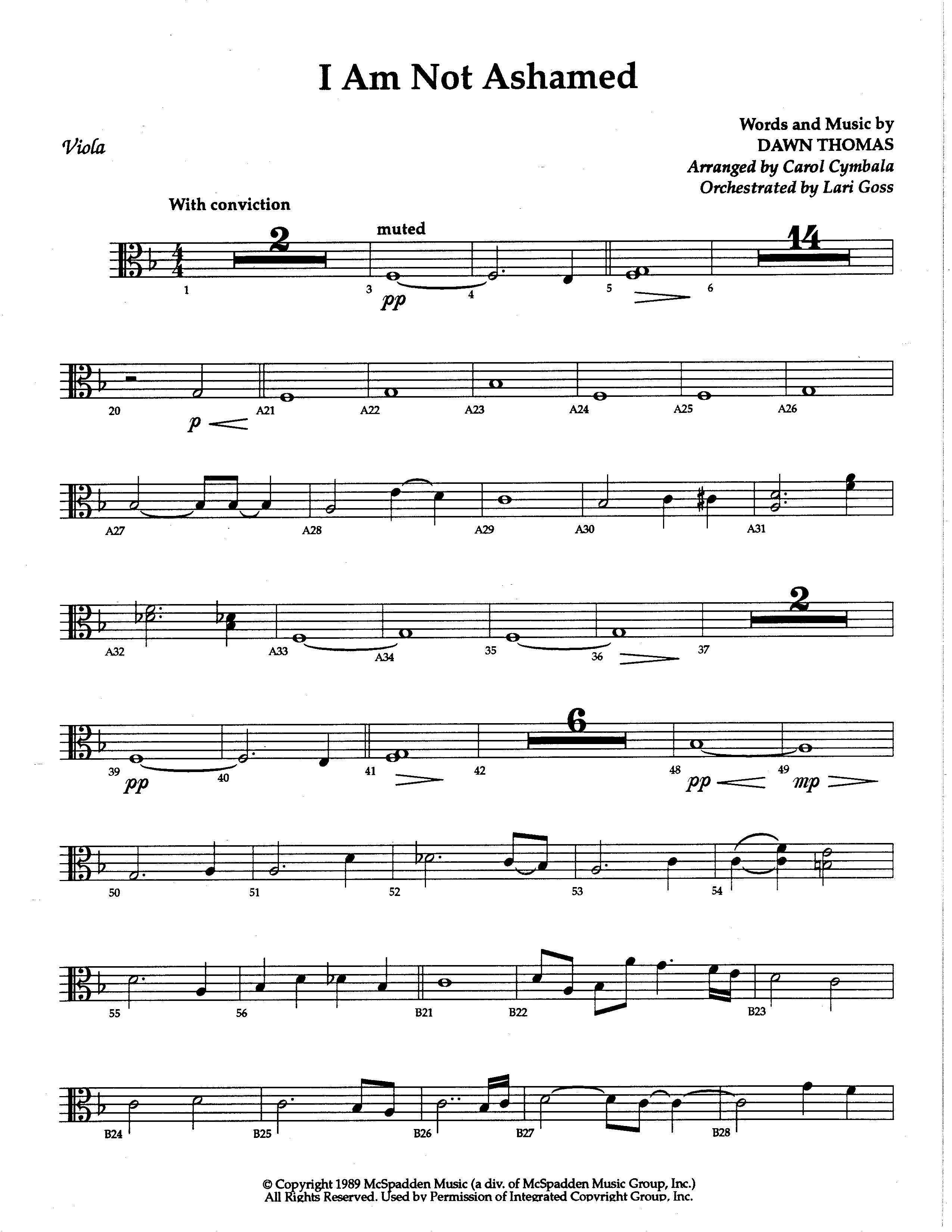 I Am Not Ashamed (Choral Anthem SATB) Viola (The Brooklyn Tabernacle Choir / Arr. Carol Cymbala / Orch. Lari Goss)