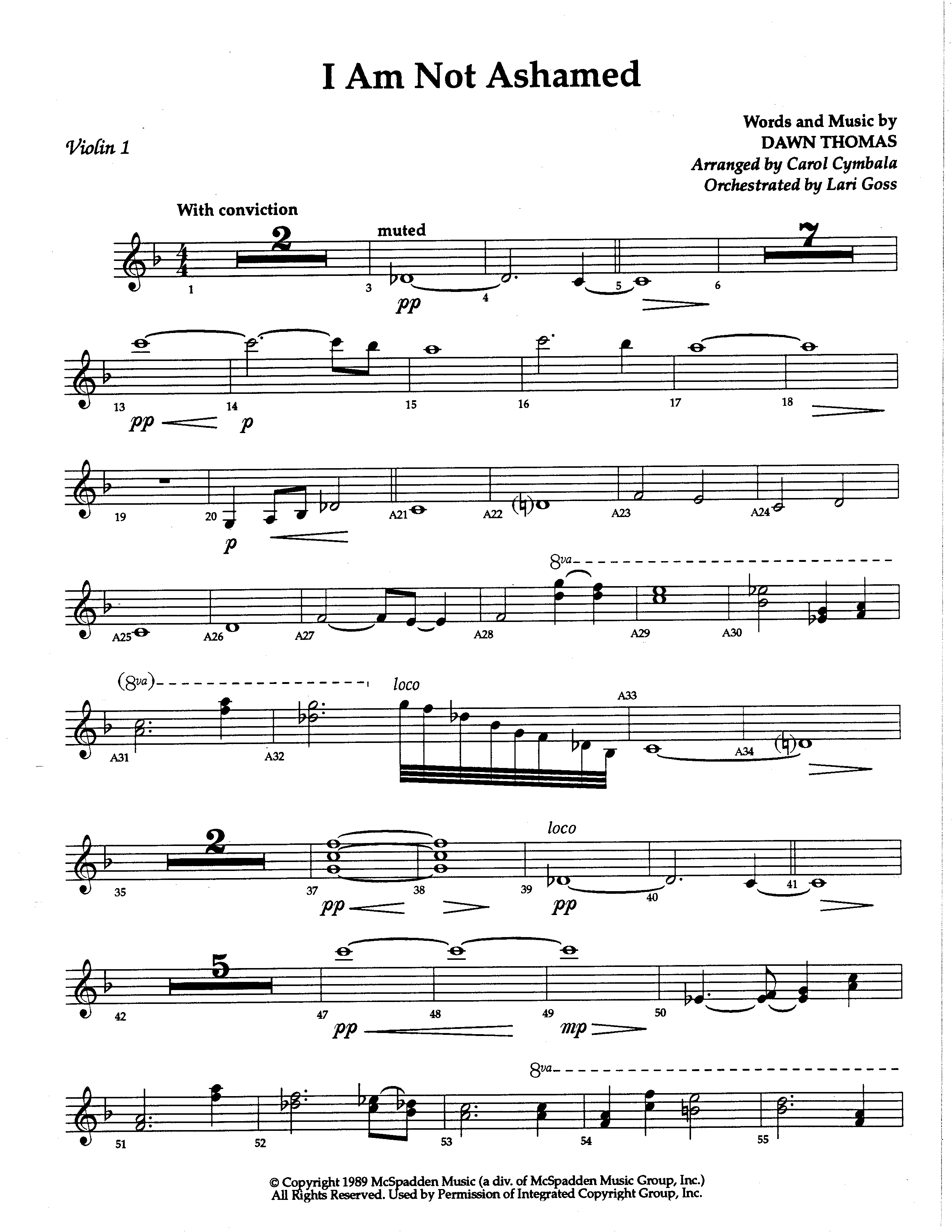 I Am Not Ashamed (Choral Anthem SATB) Violin 1 (The Brooklyn Tabernacle Choir / Arr. Carol Cymbala / Orch. Lari Goss)