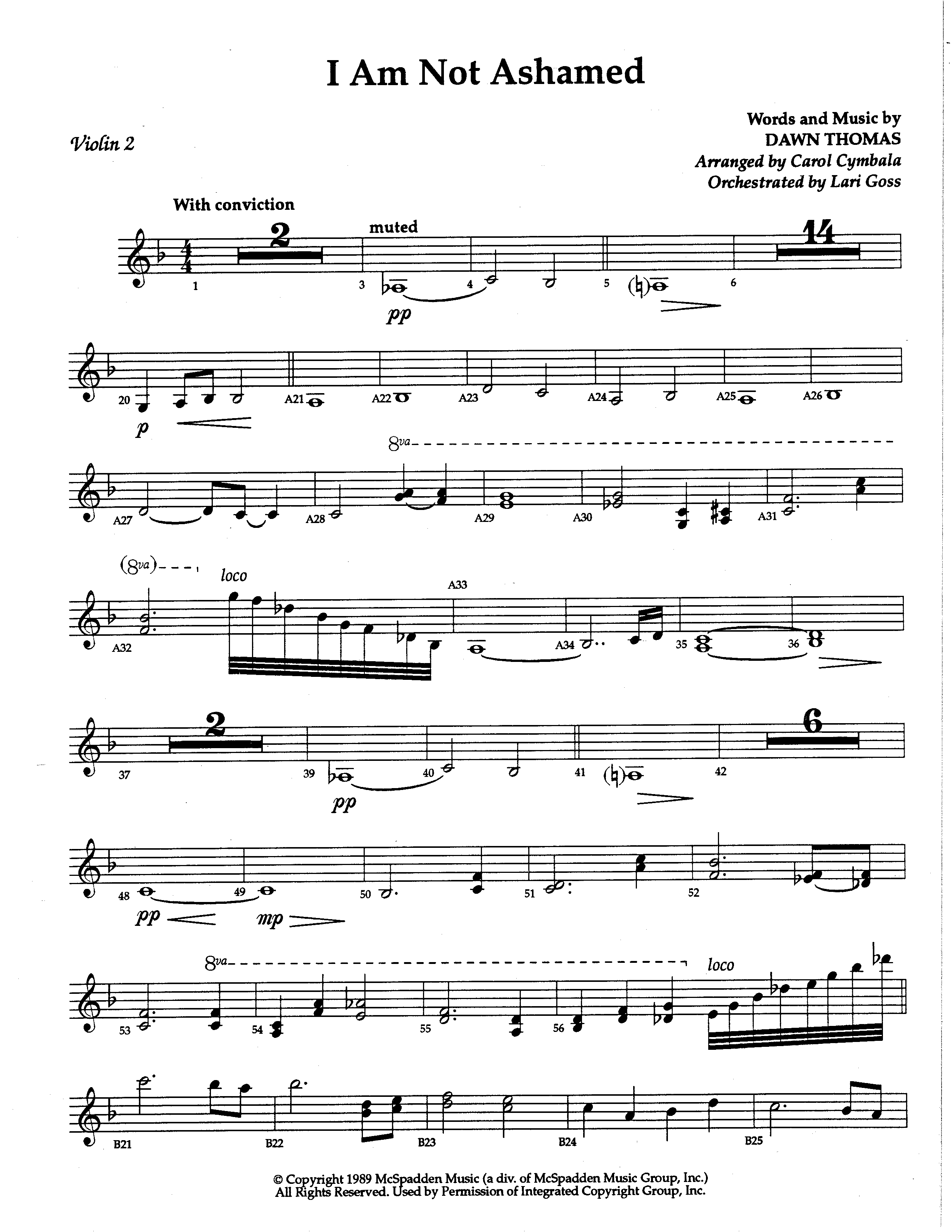 I Am Not Ashamed (Choral Anthem SATB) Violin 2 (The Brooklyn Tabernacle Choir / Arr. Carol Cymbala / Orch. Lari Goss)