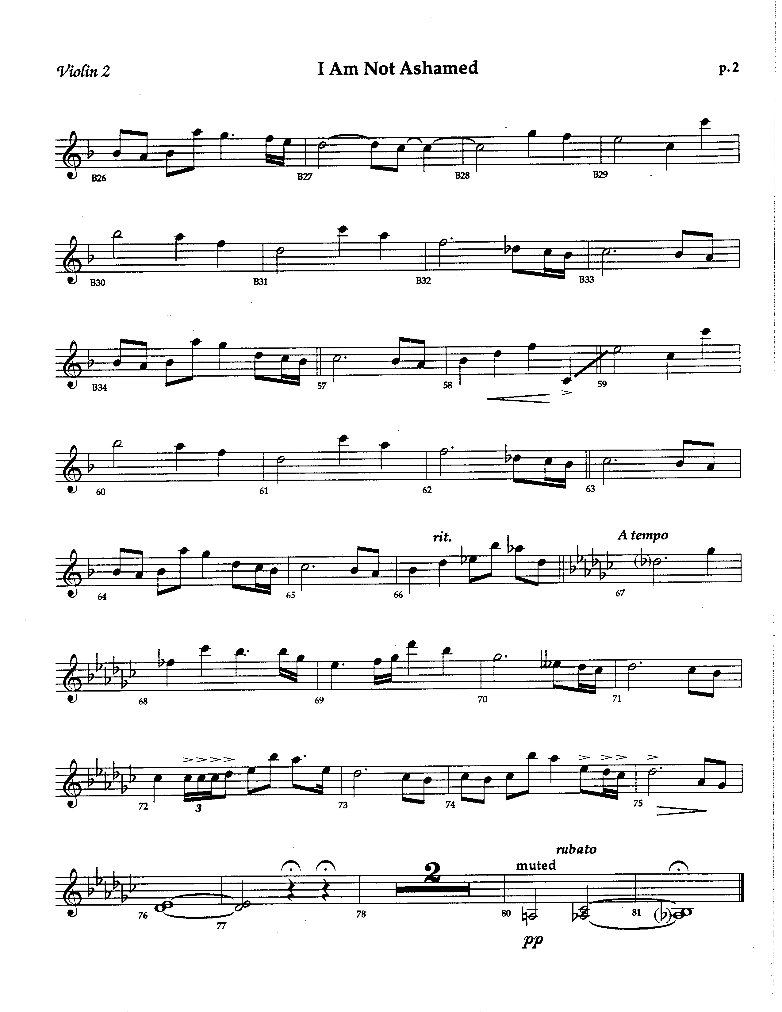 I Am Not Ashamed (Choral Anthem SATB) Violin 2 (The Brooklyn Tabernacle Choir / Arr. Carol Cymbala / Orch. Lari Goss)