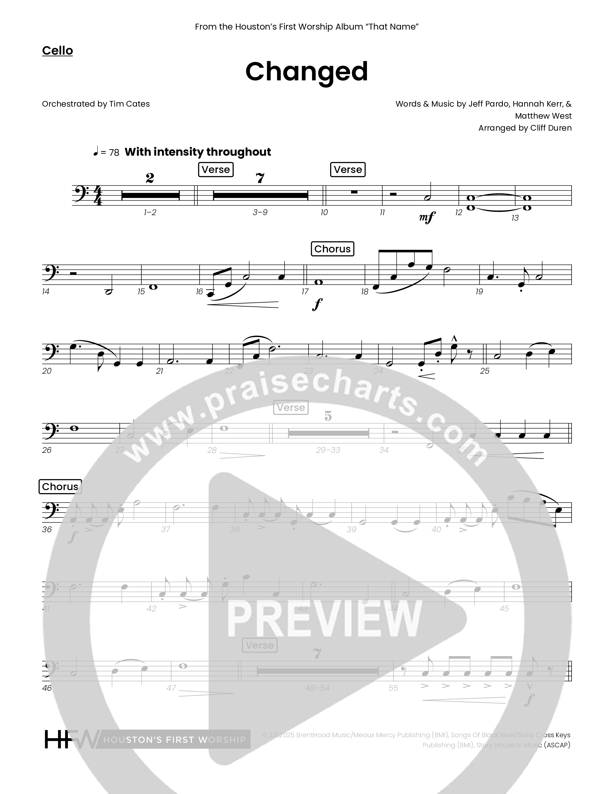 Changed (Choral Anthem SATB) Cello (Houston's First Worship)