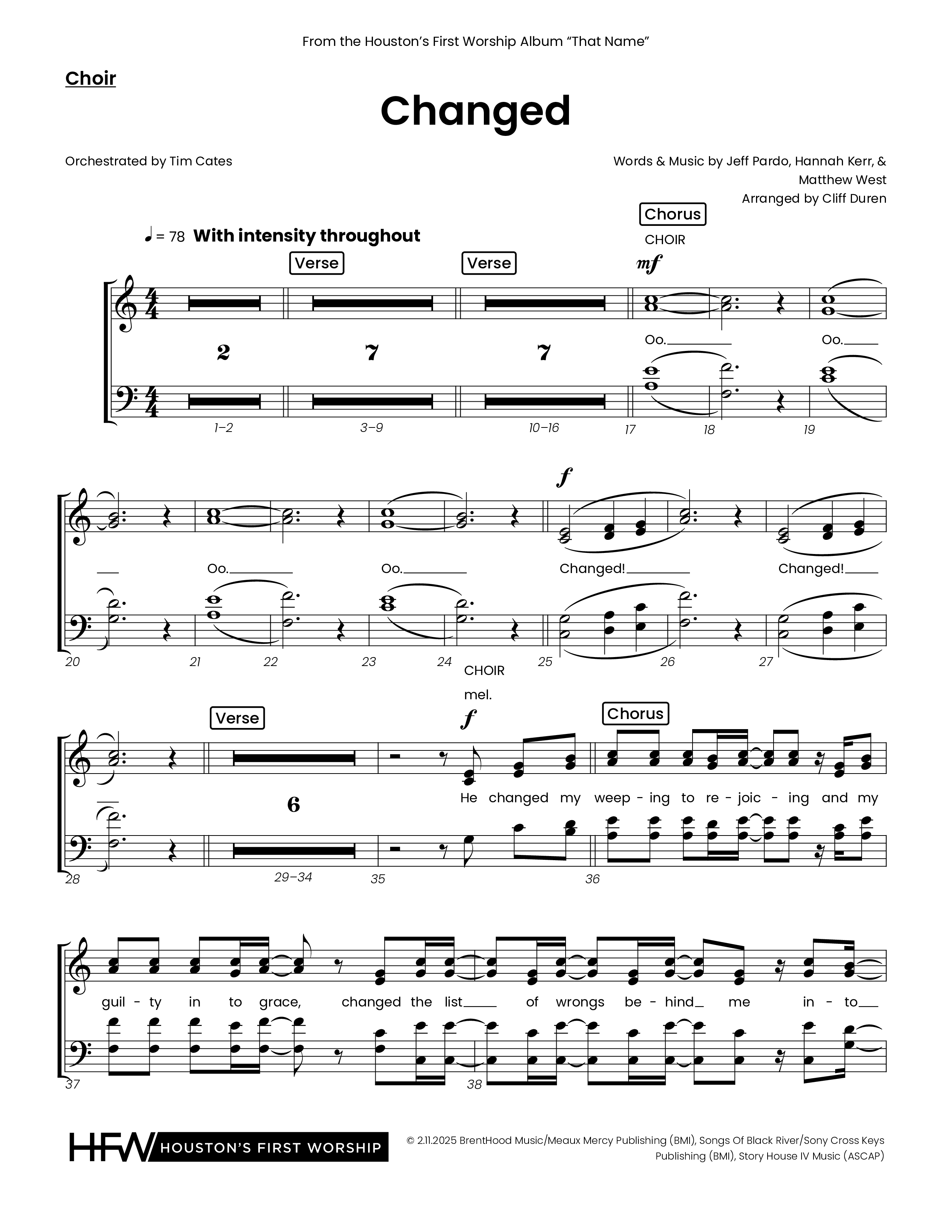 Changed (Choral Anthem SATB) Choir Sheet (Houston's First Worship)