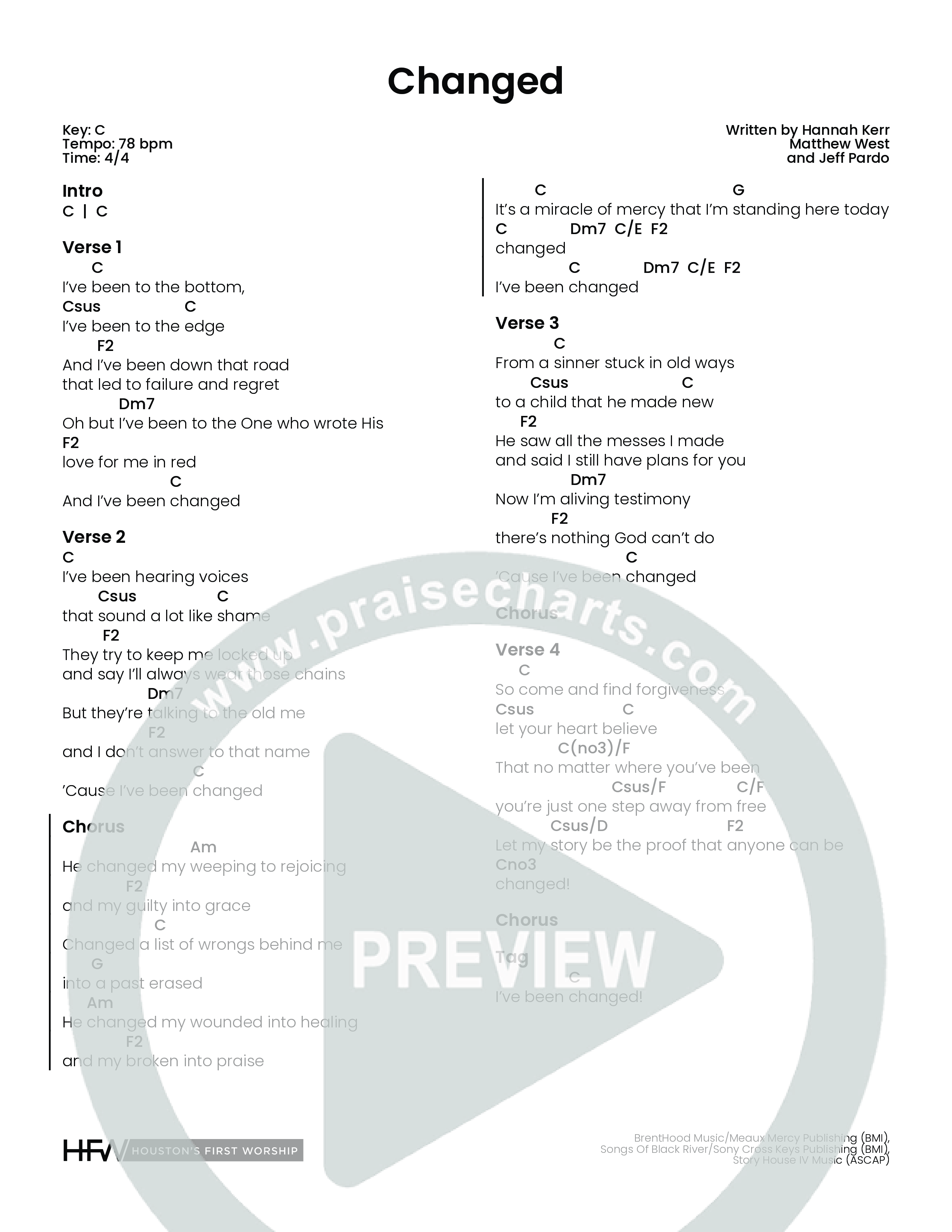 Changed (Choral Anthem SATB) Chord Chart (Houston's First Worship)