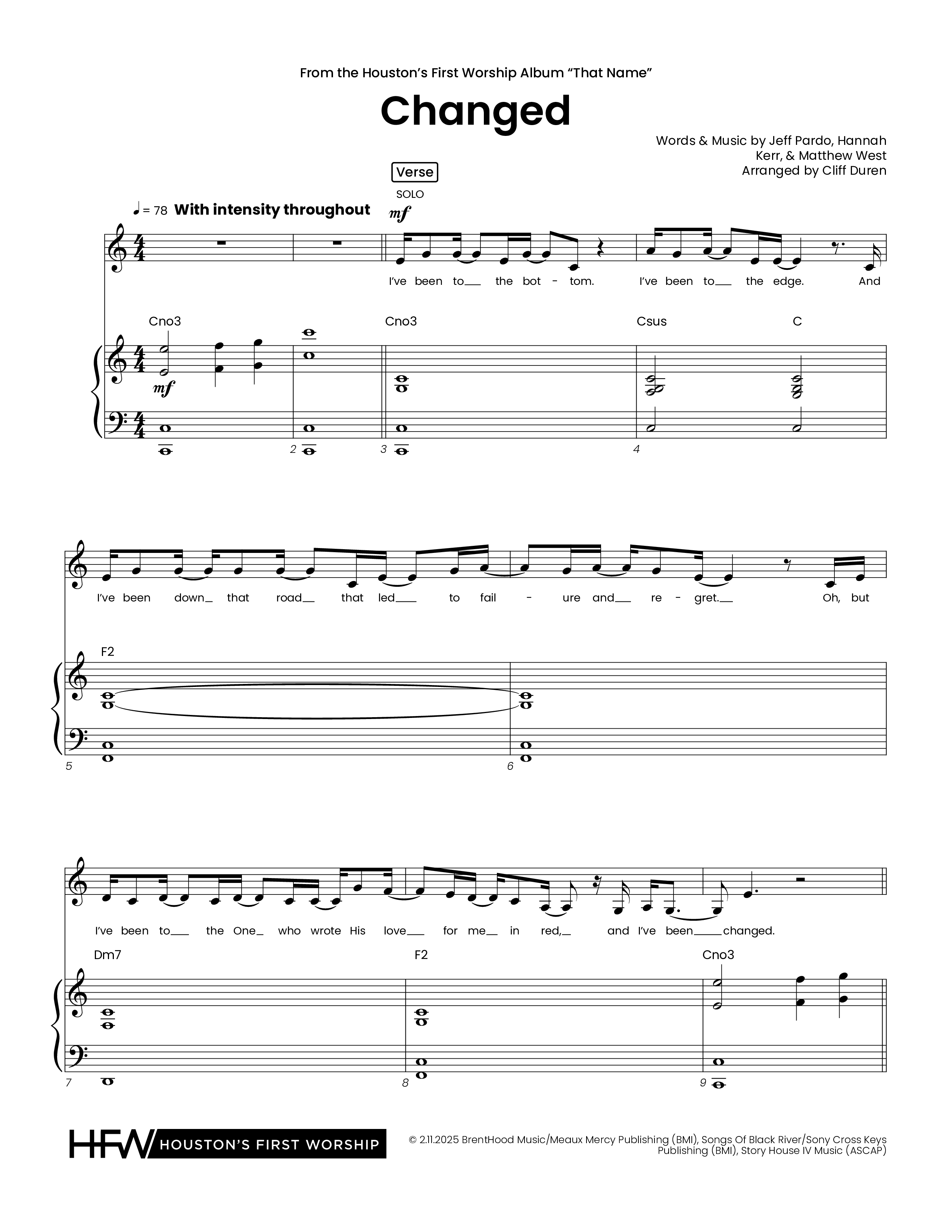 Changed (Choral Anthem SATB) Piano/Vocal (SATB) (Houston's First Worship)