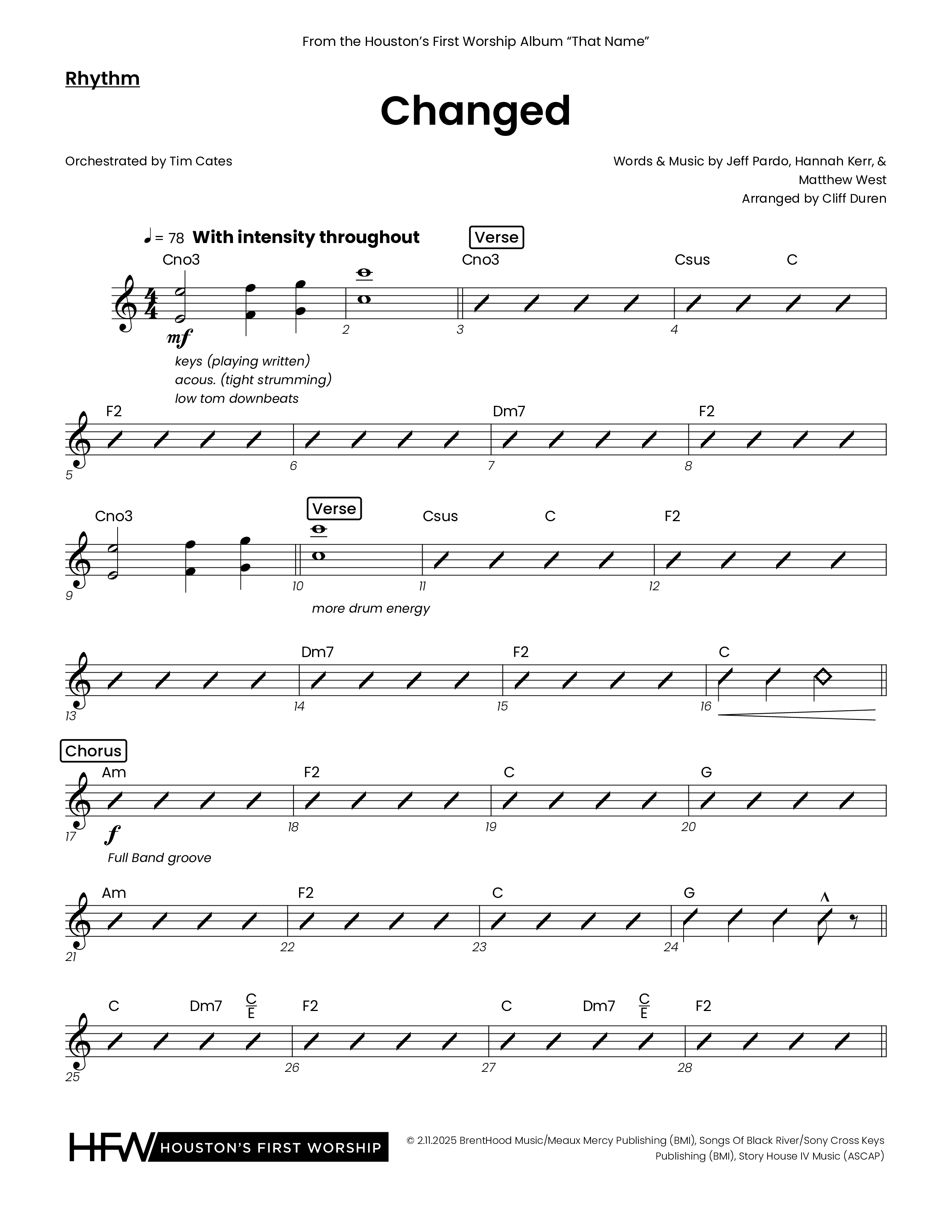 Changed (Choral Anthem SATB) Rhythm Chart (Houston's First Worship)