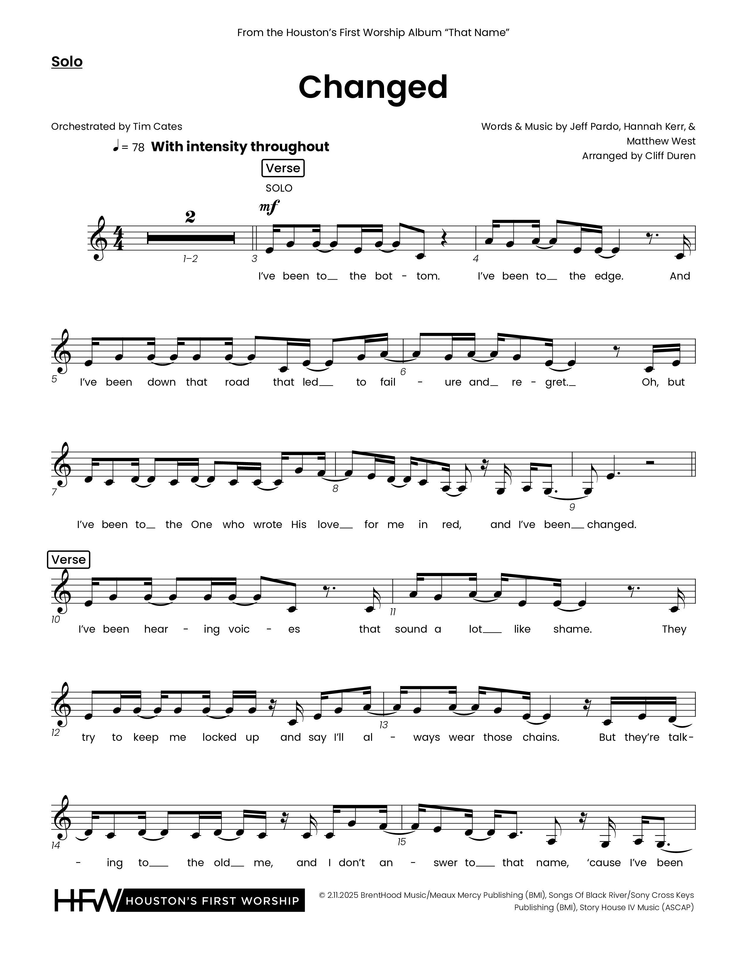 Changed (Choral Anthem SATB) Solo Line (Houston's First Worship)