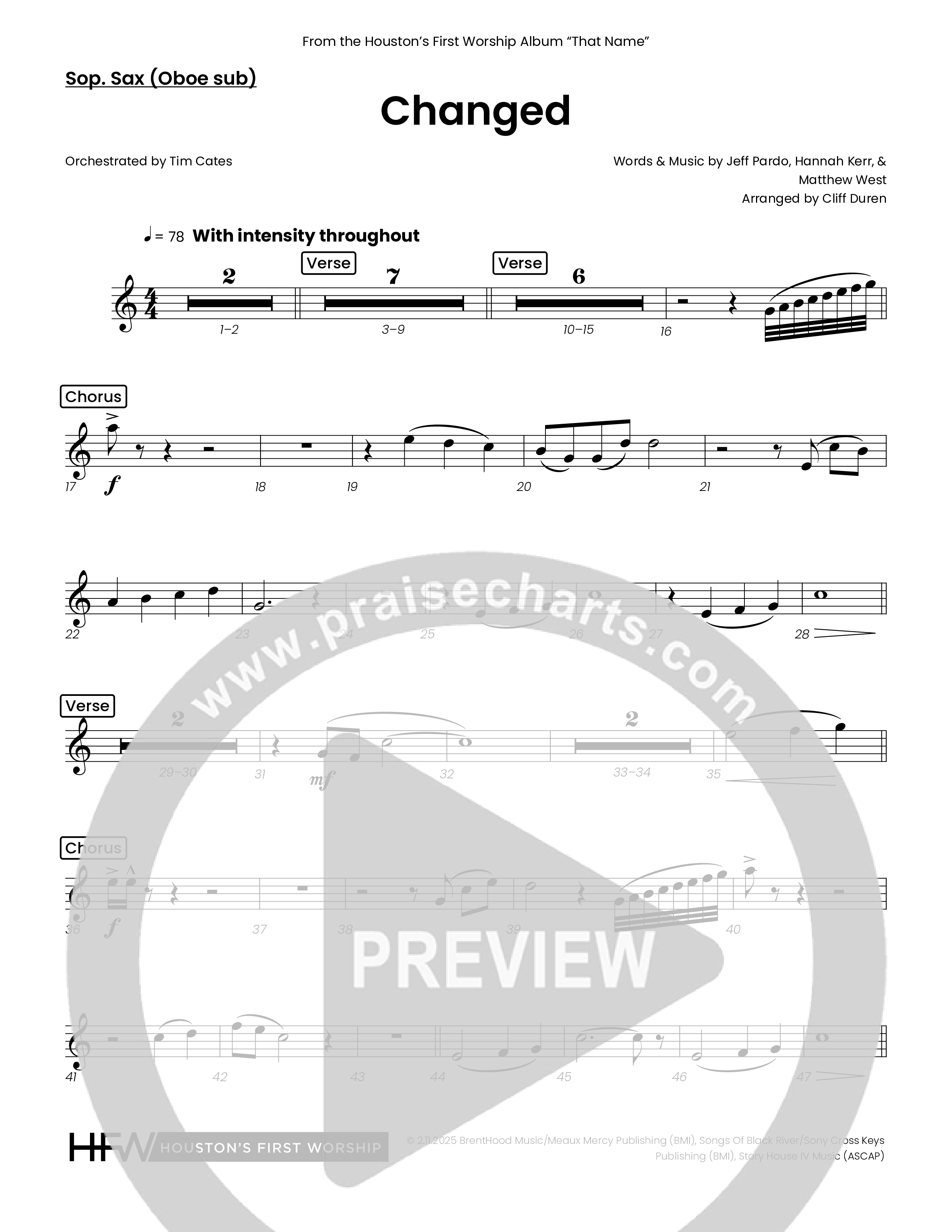 Changed (Choral Anthem SATB) Soprano Sax (Houston's First Worship)