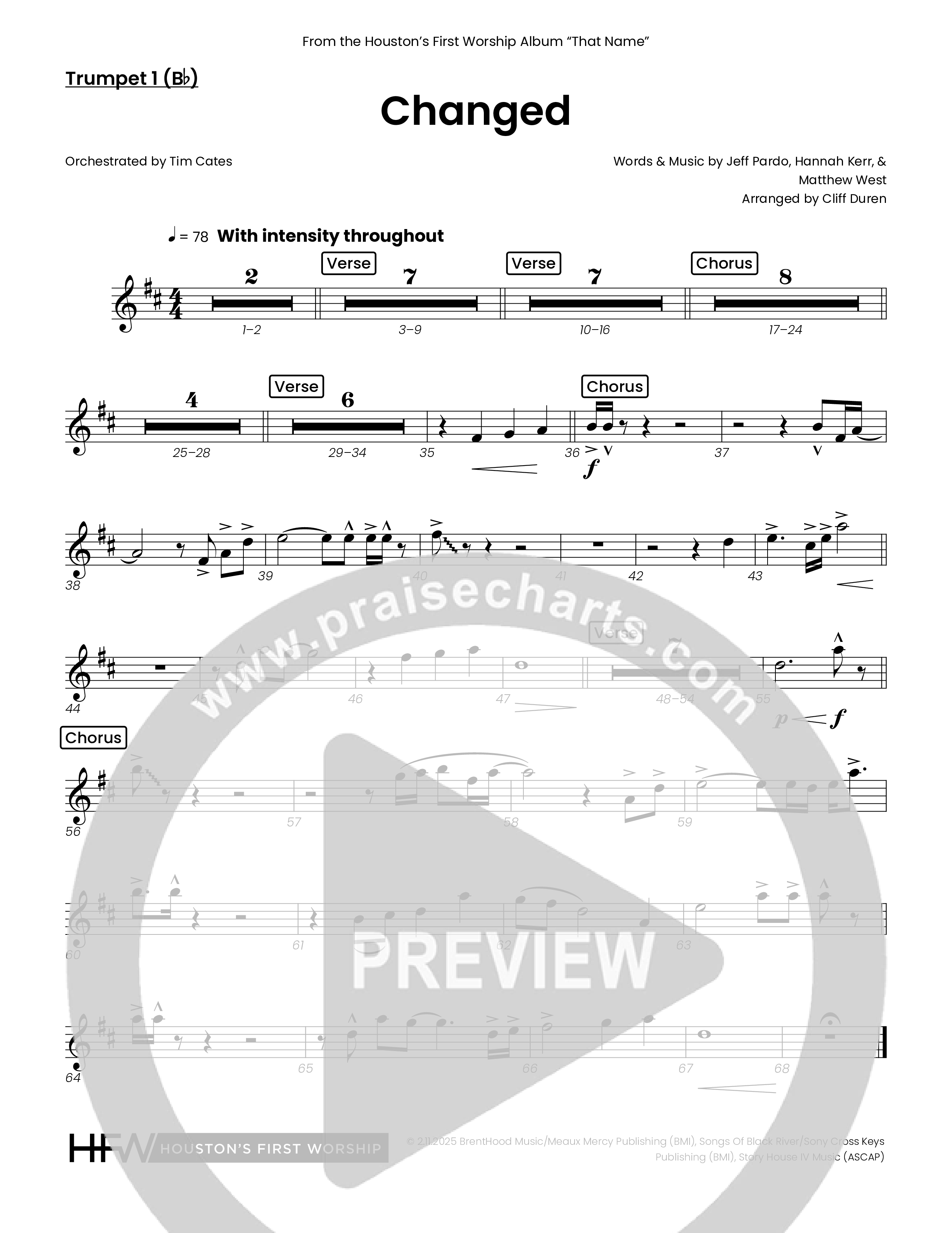 Changed (Choral Anthem SATB) Trumpet 1 (Houston's First Worship)