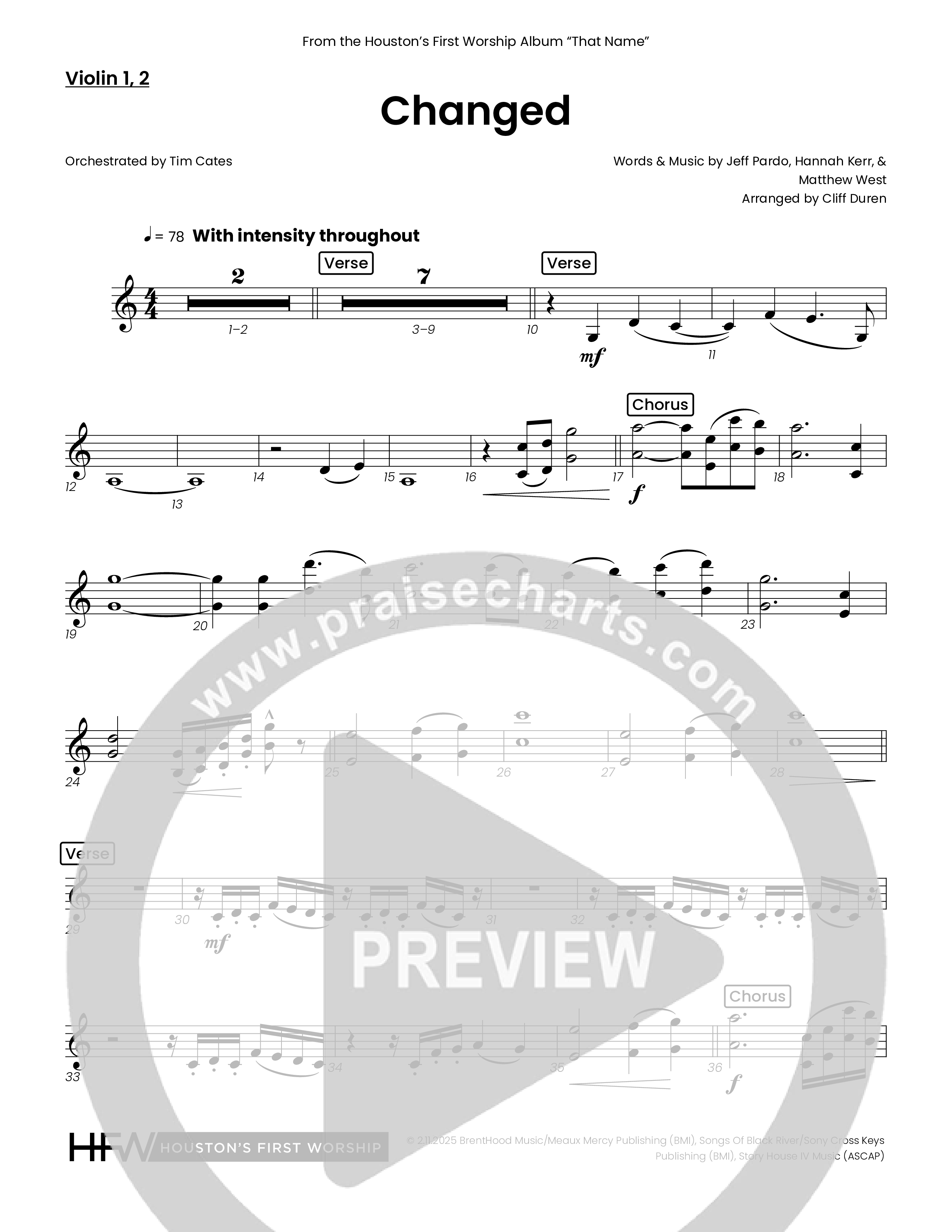 Changed (Choral Anthem SATB) Violin 1/2 (Houston's First Worship)