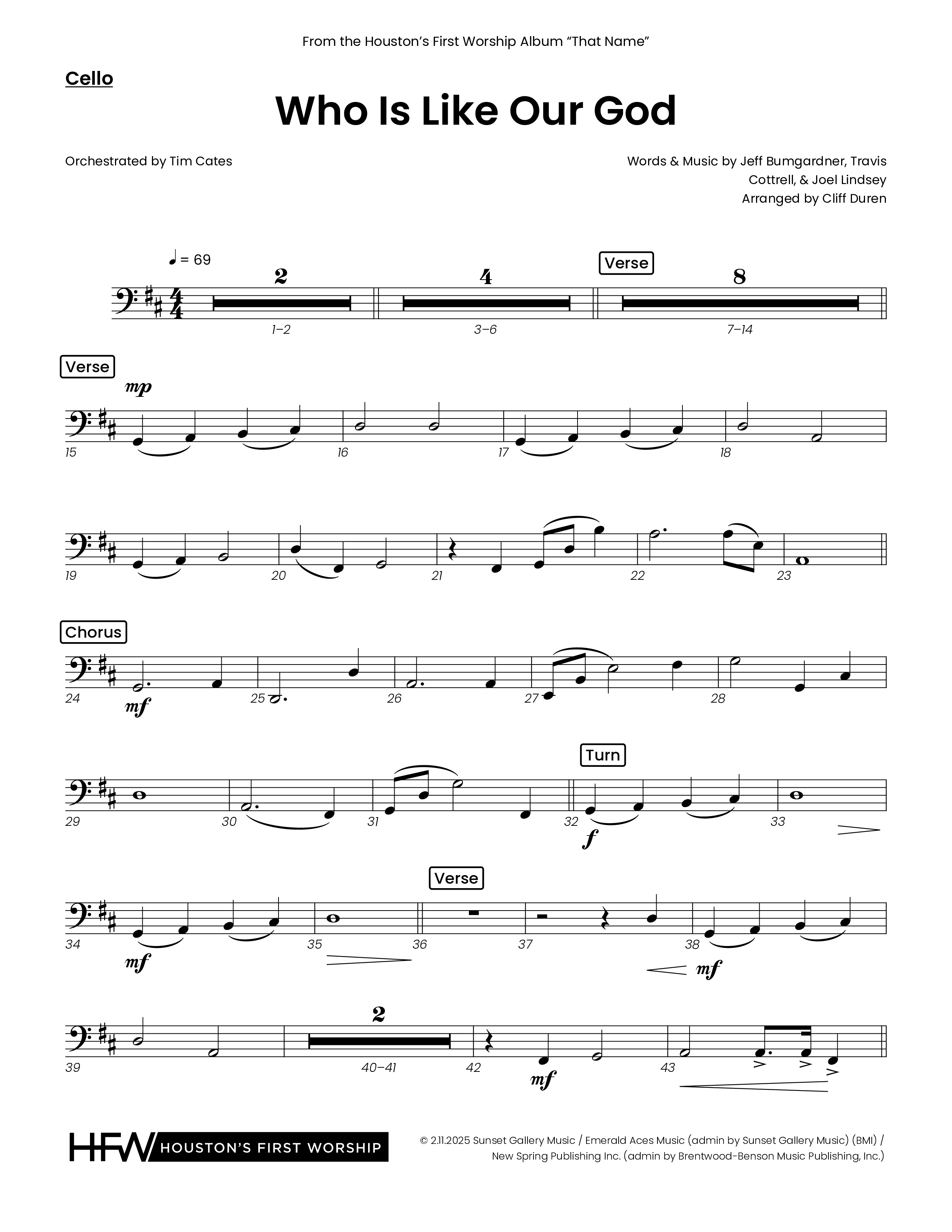 Who Is Like Our God (Choral Anthem SATB) Cello (Houston's First Worship)