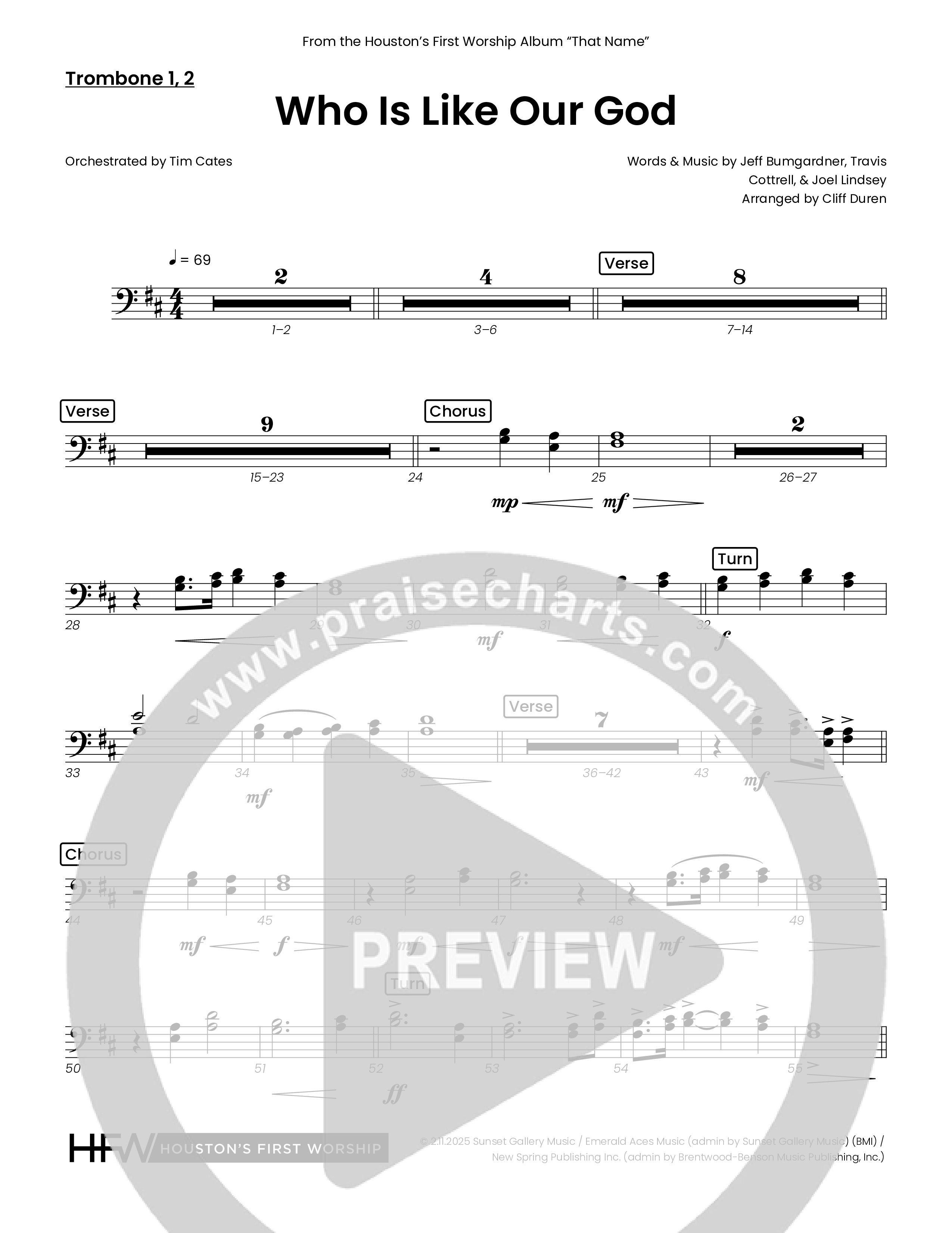 Who Is Like Our God (Choral Anthem SATB) Trombone 1/2 (Houston's First Worship)