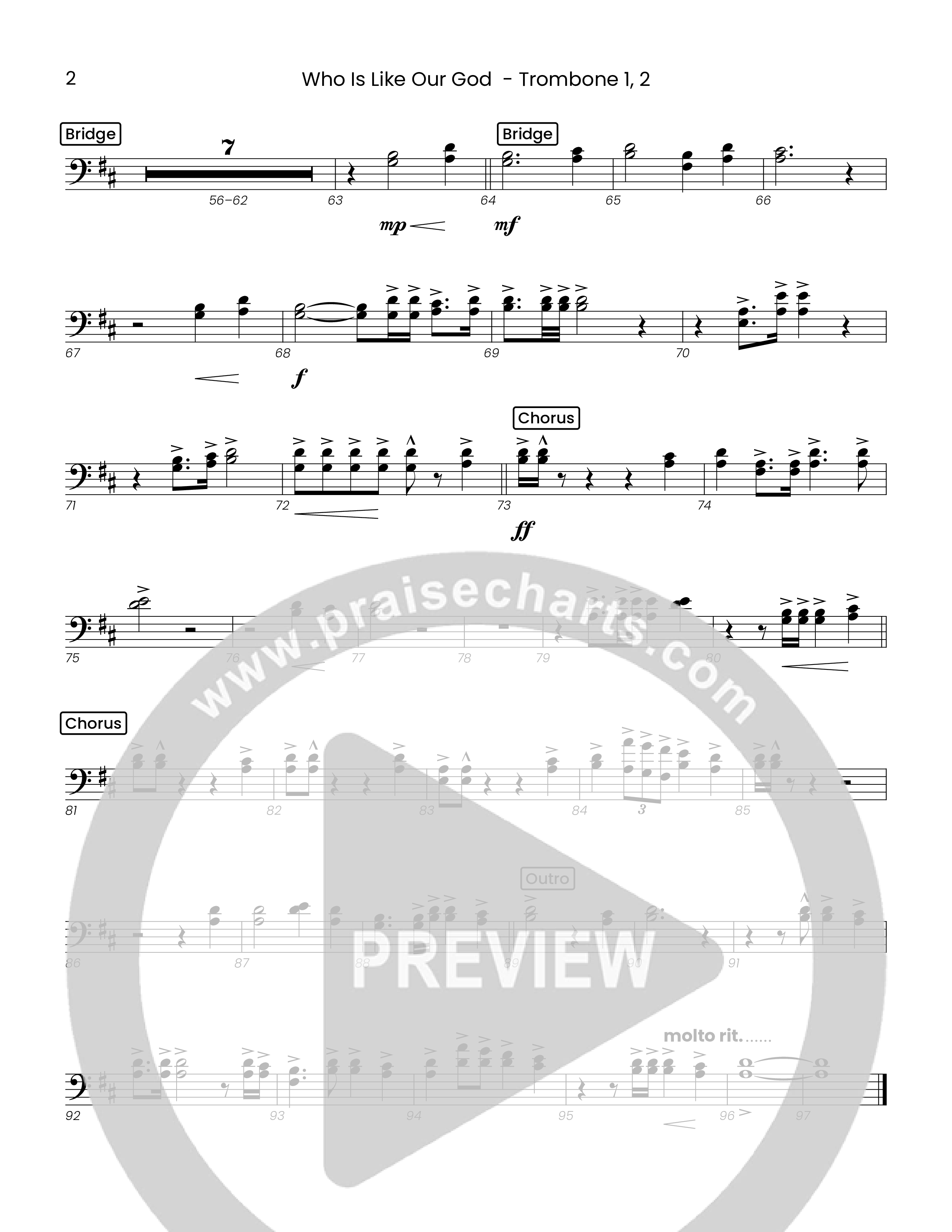 Who Is Like Our God (Choral Anthem SATB) Trombone 1/2 (Houston's First Worship)