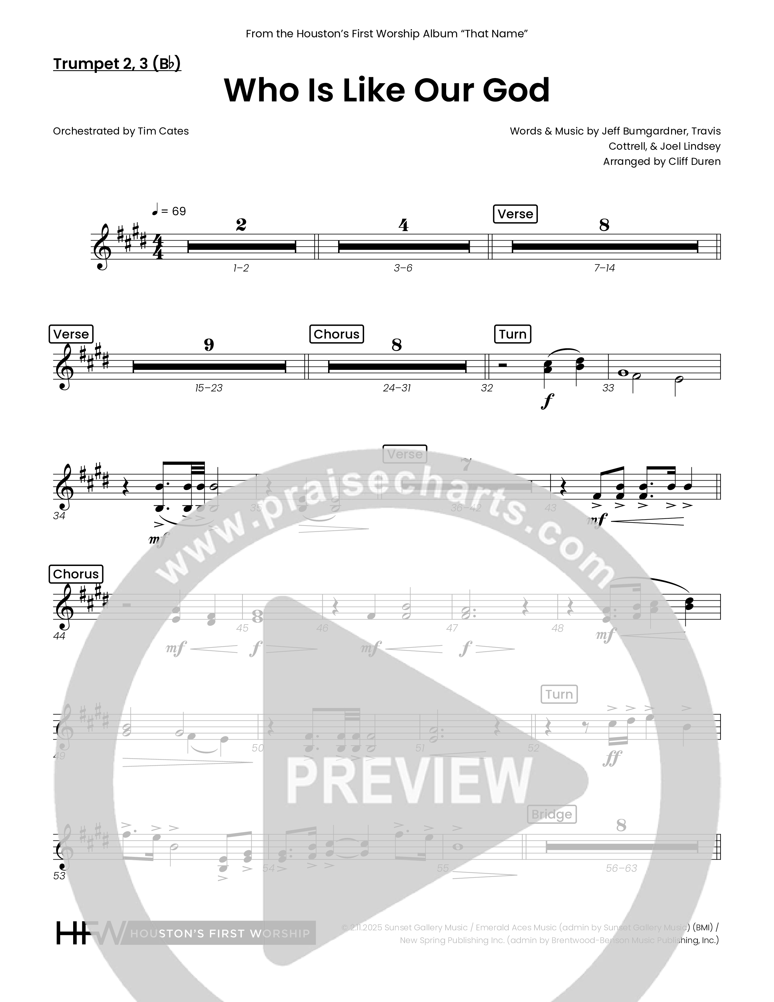 Who Is Like Our God (Choral Anthem SATB) Trumpet 2/3 (Houston's First Worship)