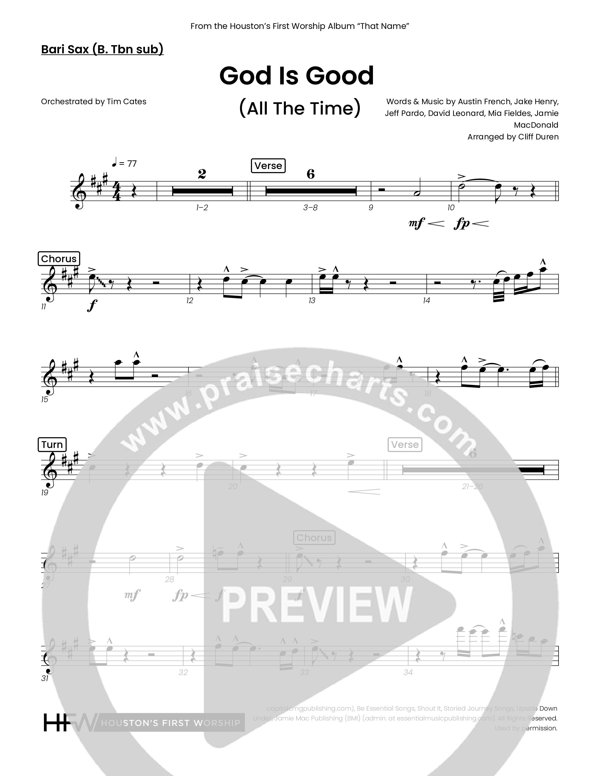 God Is Good (All The Time) (Choral Anthem SATB) Bari Sax (Houston's First Worship)