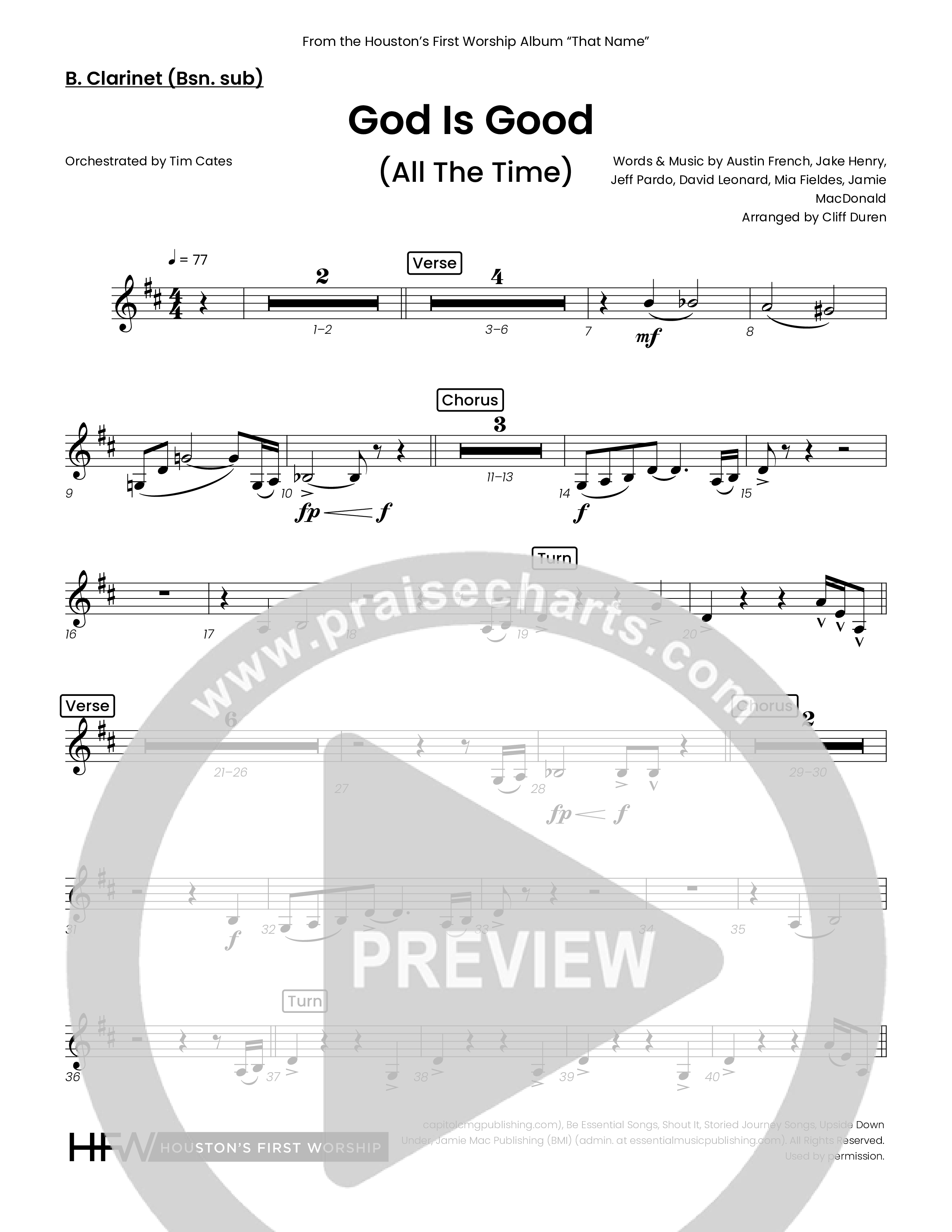 God Is Good (All The Time) (Choral Anthem SATB) Bass Clarinet (Houston's First Worship)