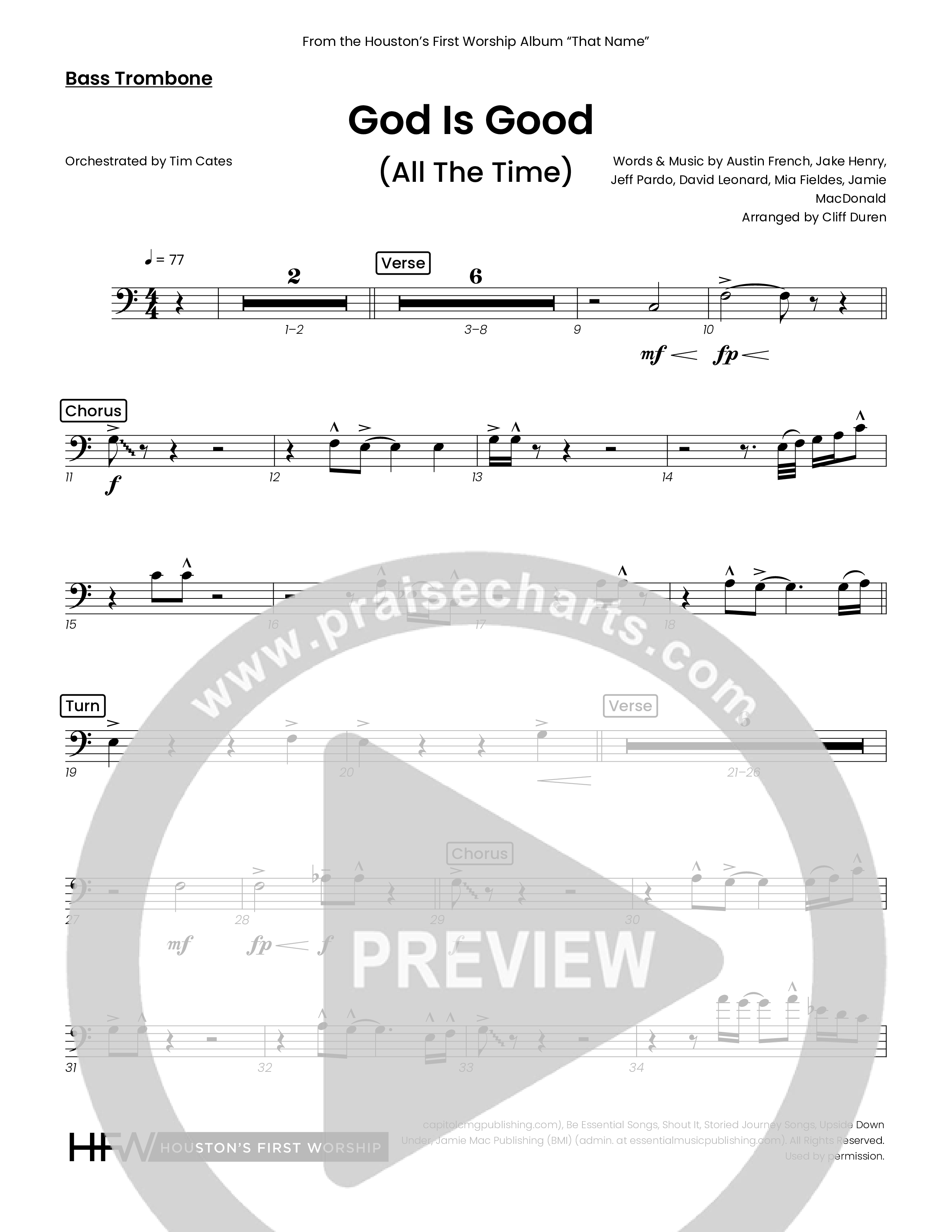 God Is Good (All The Time) (Choral Anthem SATB) Bass Trombone (Houston's First Worship)
