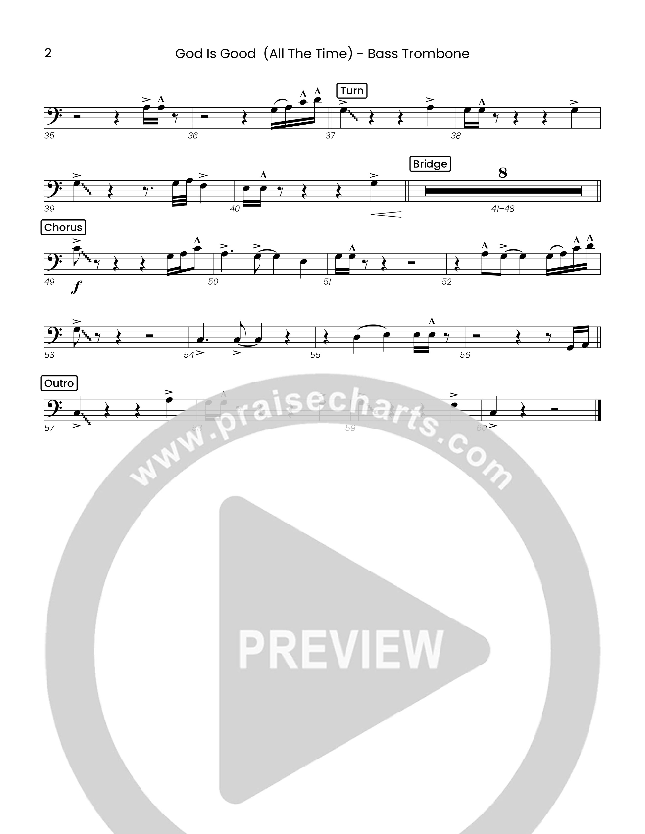 God Is Good (All The Time) (Choral Anthem SATB) Bass Trombone (Houston's First Worship)