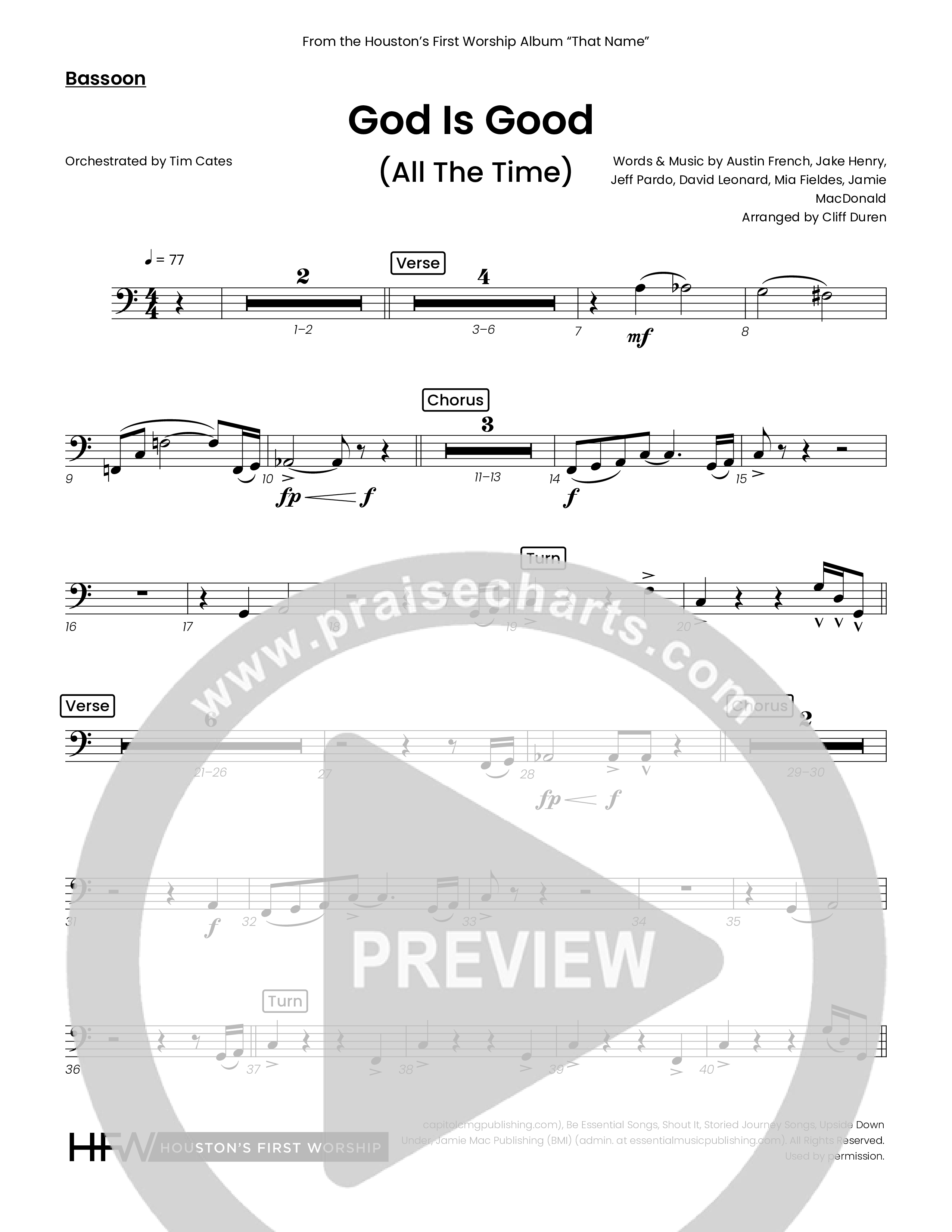 God Is Good (All The Time) (Choral Anthem SATB) Bassoon (Houston's First Worship)