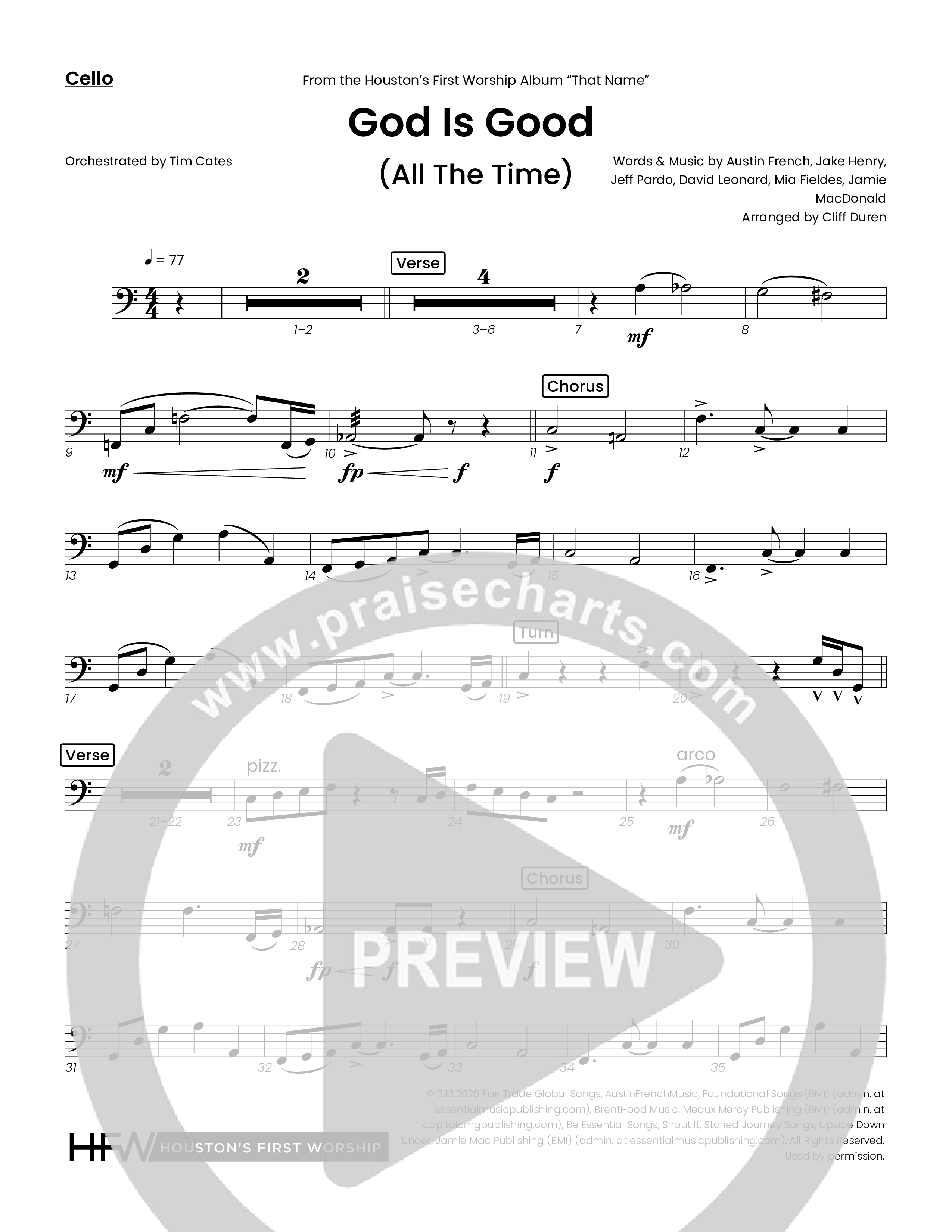 God Is Good (All The Time) (Choral Anthem SATB) Cello (Houston's First Worship)