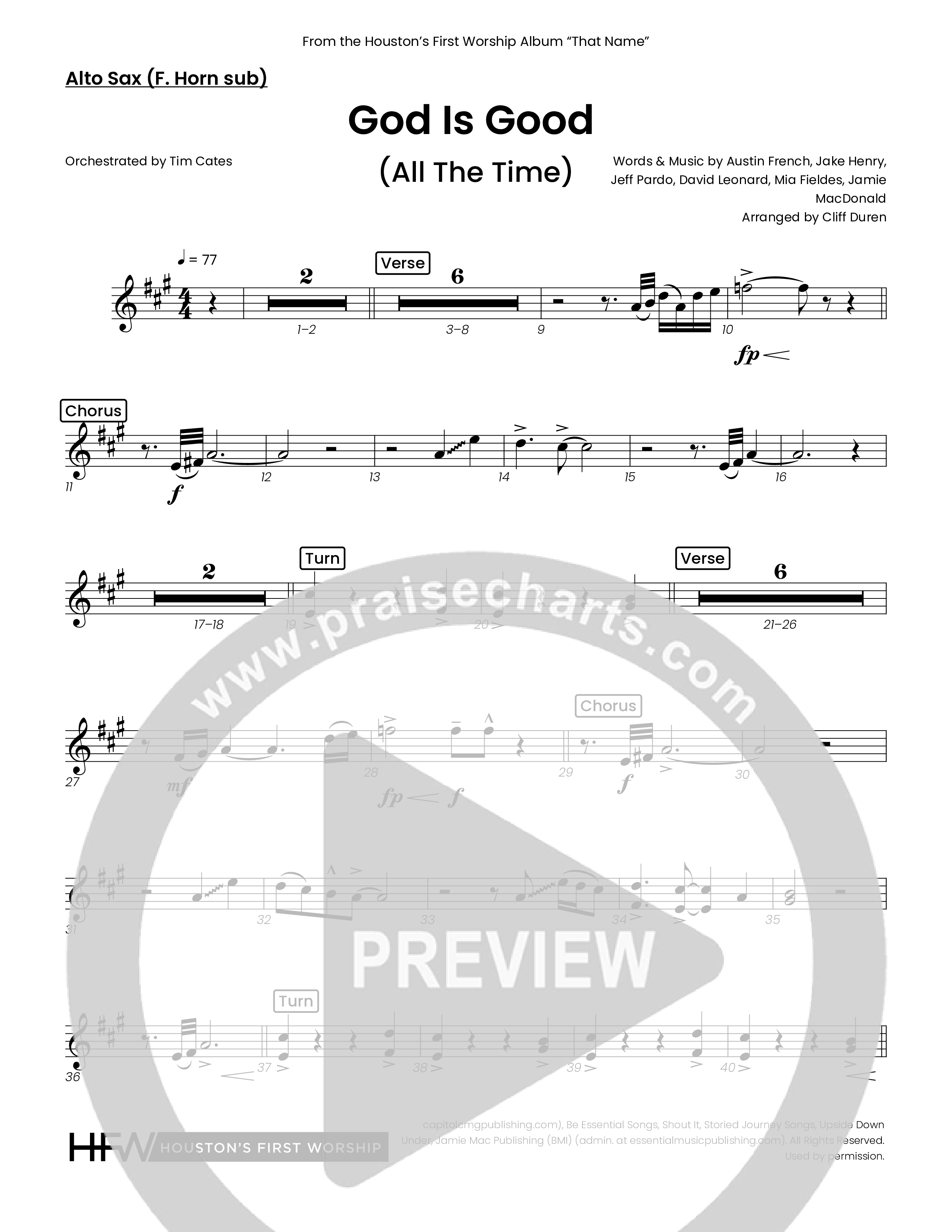God Is Good (All The Time) (Choral Anthem SATB) Alto Sax (Houston's First Worship)