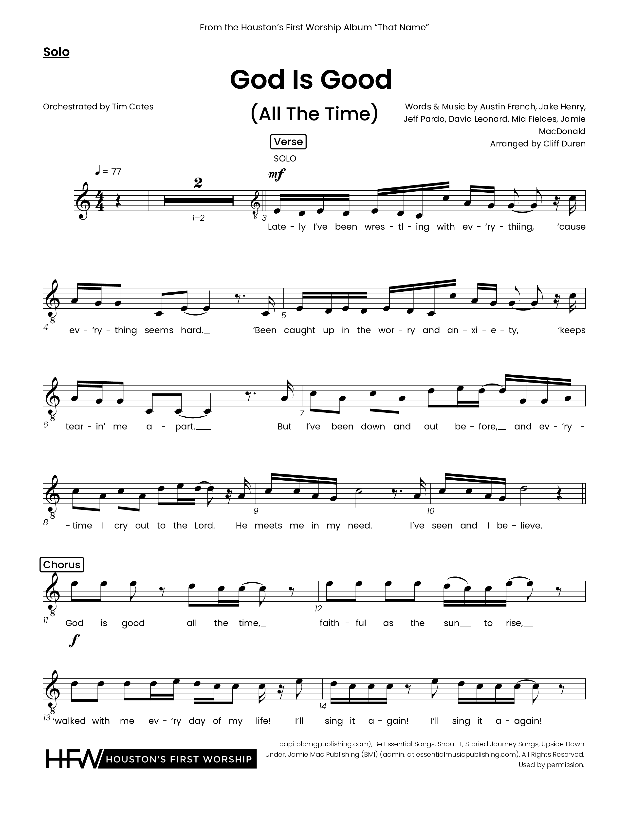 God Is Good (All The Time) (Choral Anthem SATB) Solo Line (Houston's First Worship)