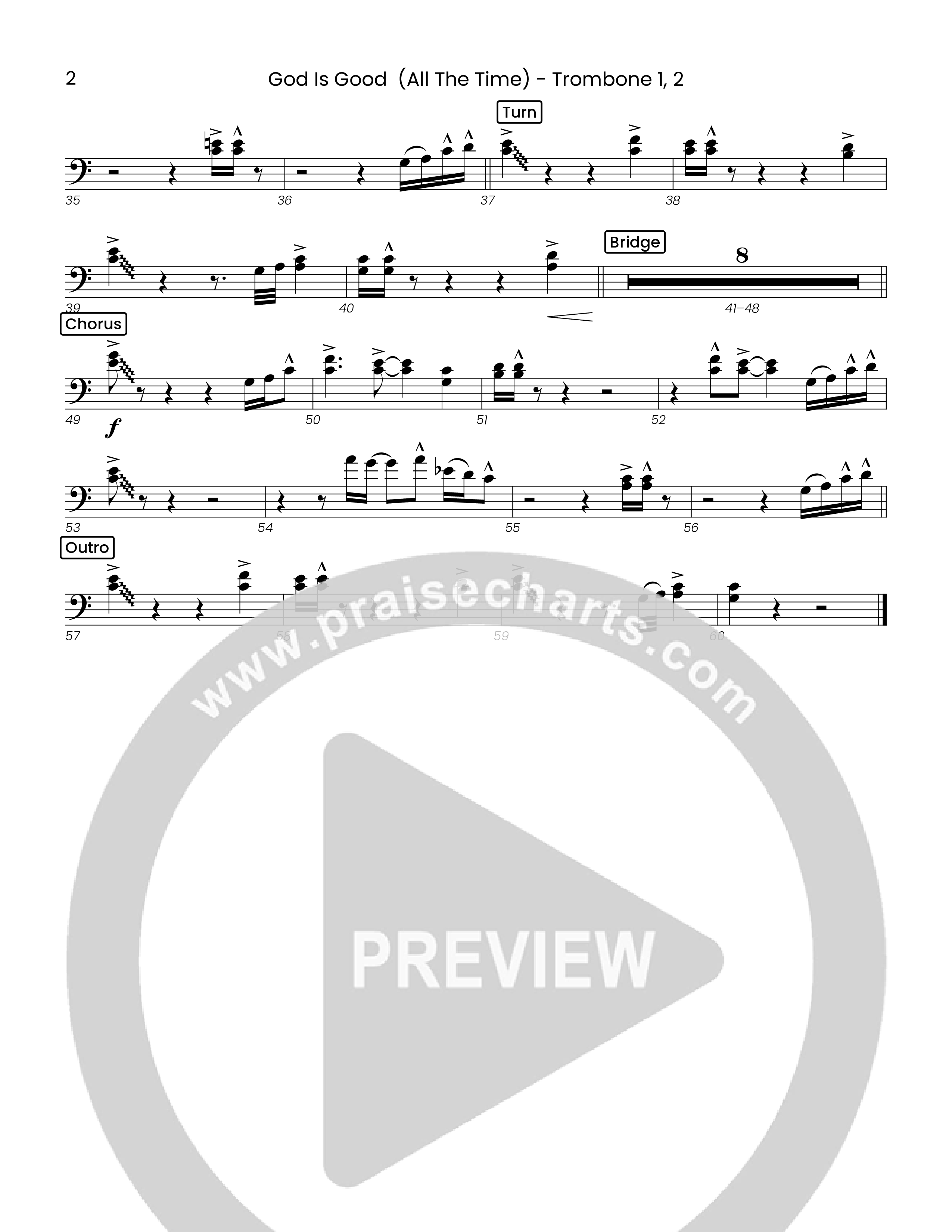 God Is Good (All The Time) (Choral Anthem SATB) Trombone 1/2 (Houston's First Worship)