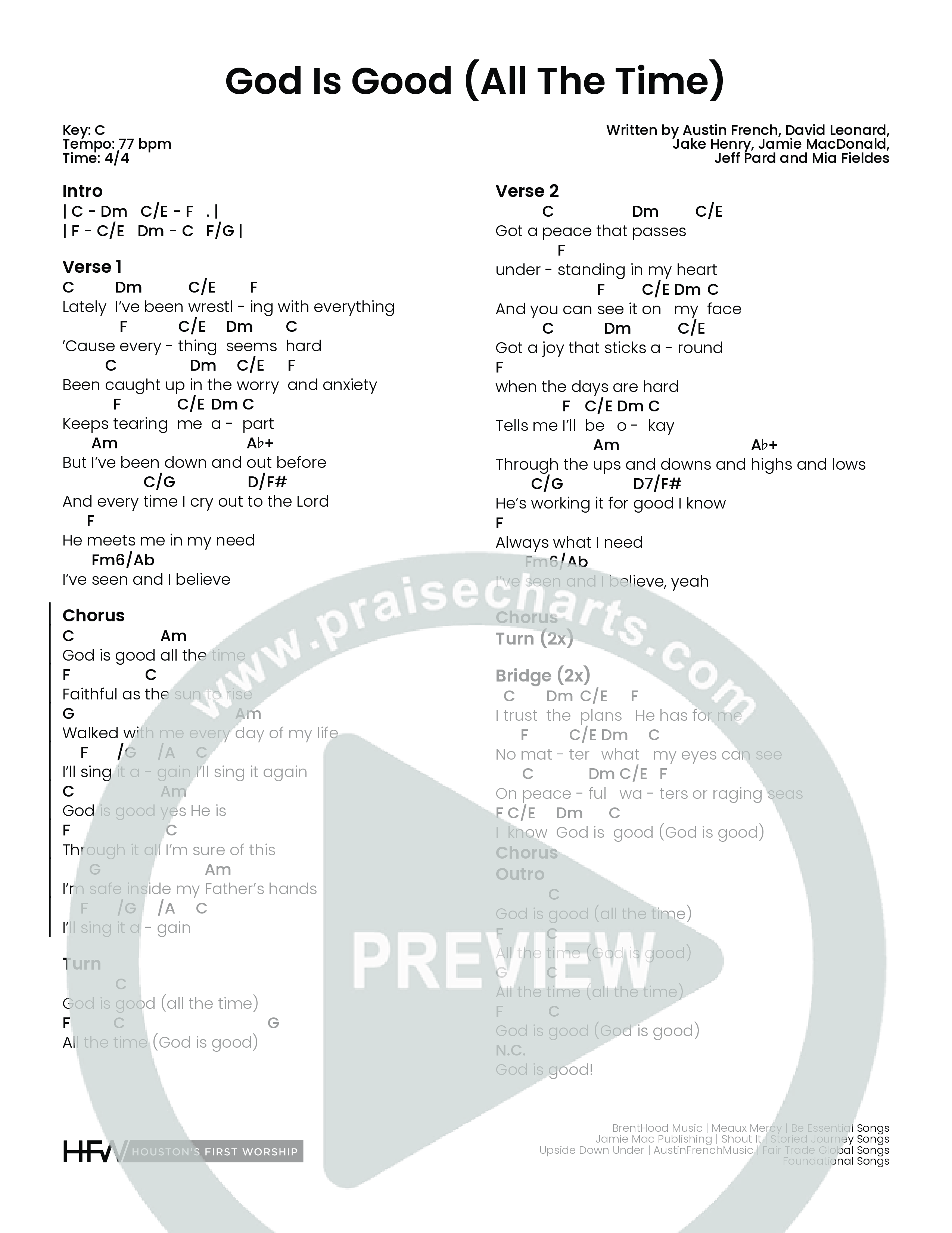 God Is Good (All The Time) (Choral Anthem SATB) Chord Chart (Houston's First Worship)