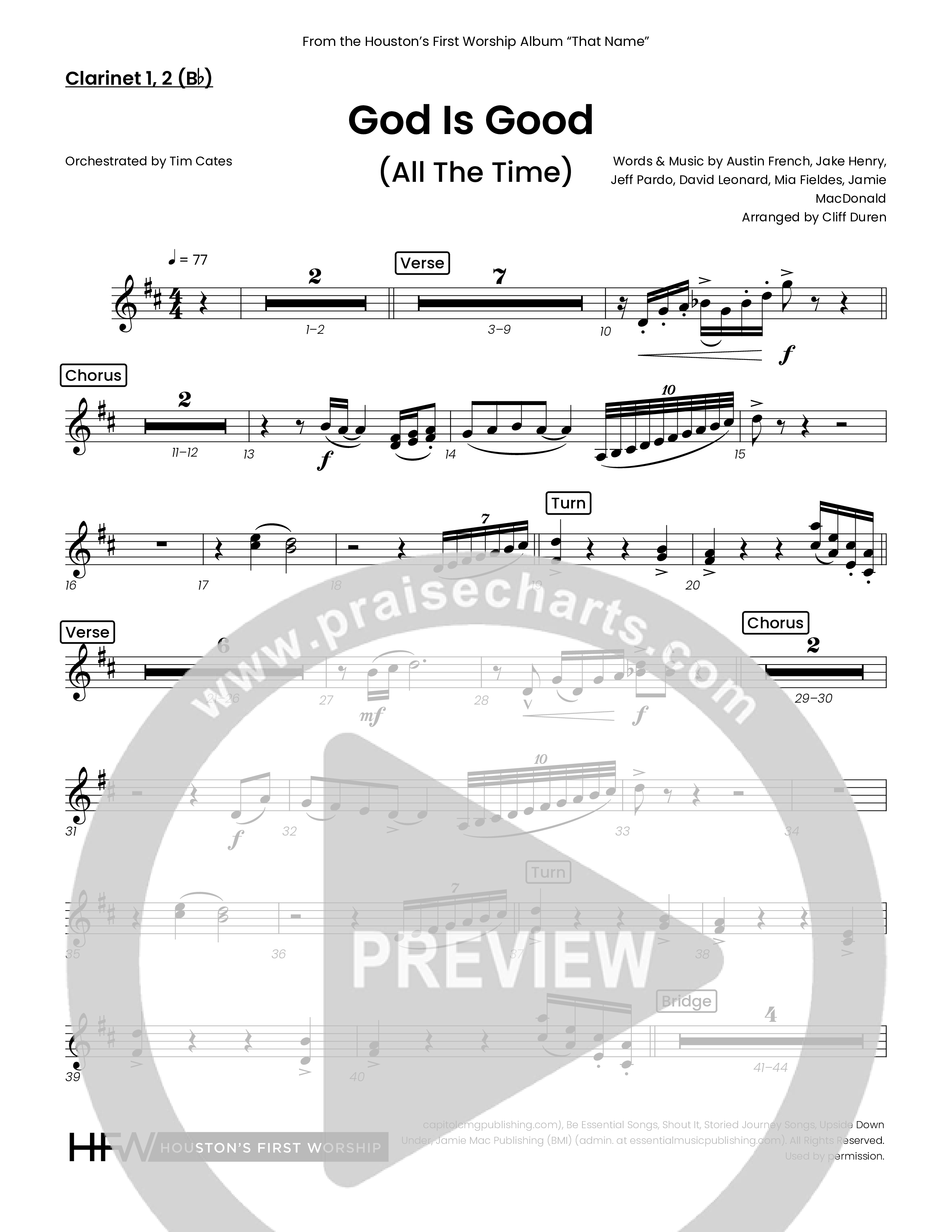 God Is Good (All The Time) (Choral Anthem SATB) Clarinet 1/2 (Houston's First Worship)