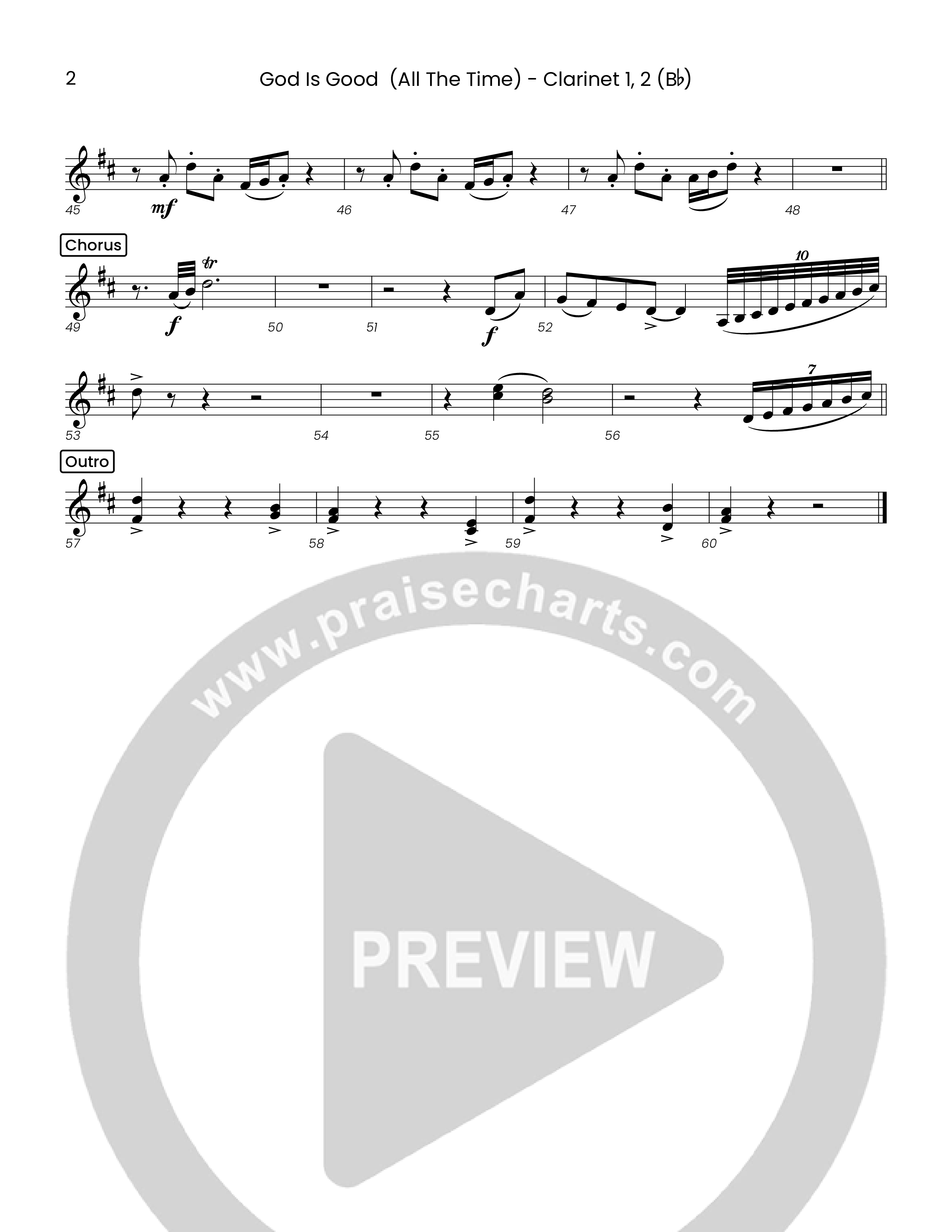 God Is Good (All The Time) (Choral Anthem SATB) Clarinet 1/2 (Houston's First Worship)