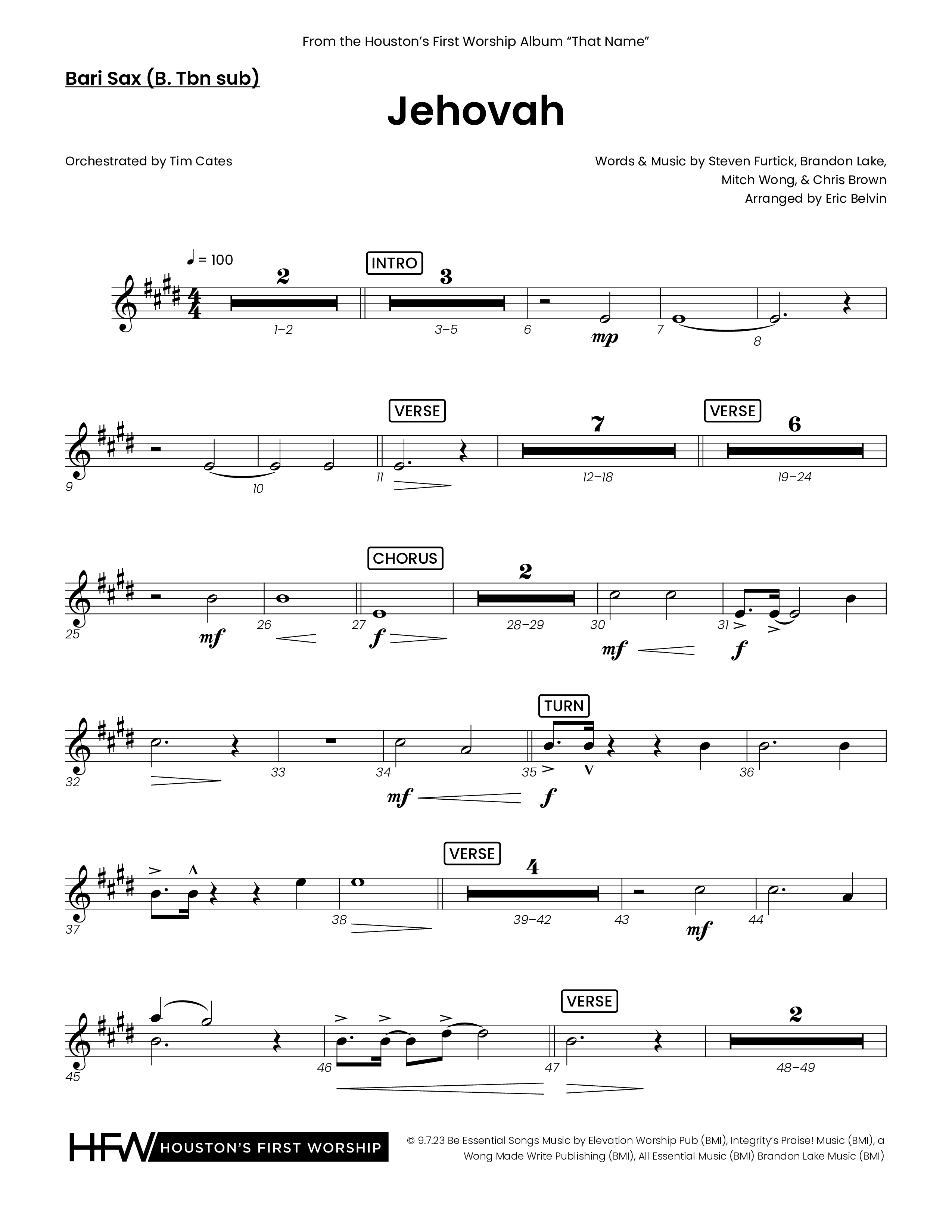 Jehovah (Choral Anthem SATB) Bari Sax (Houston's First Worship)